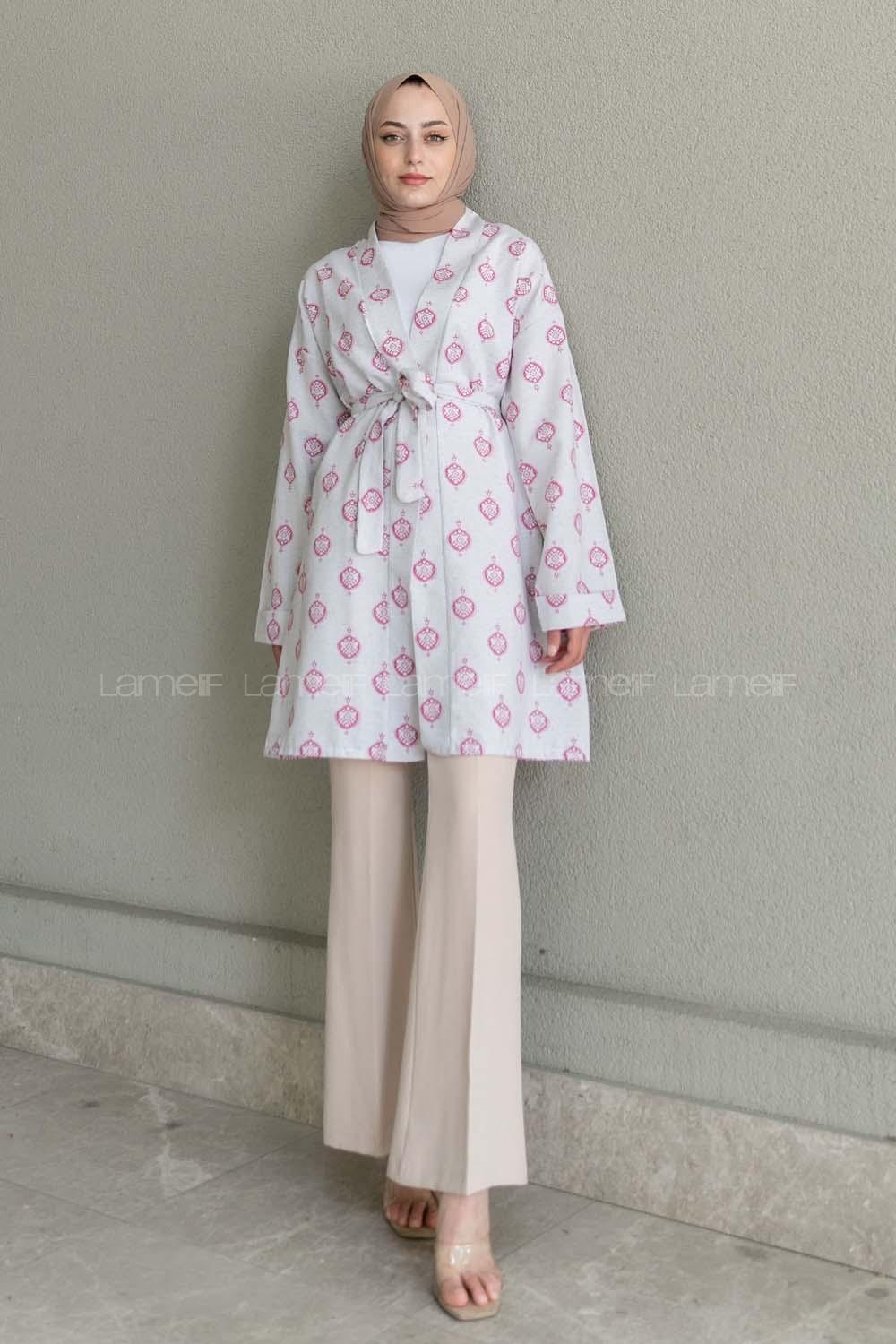 Fuchsia Long Arm Without Accessories Linen Printed Kimono