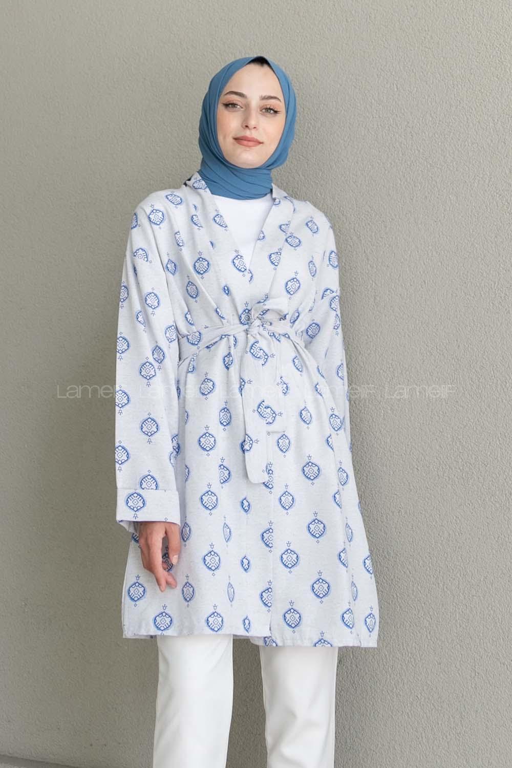 Saxe Long Arm Without Accessories Linen Printed Kimono