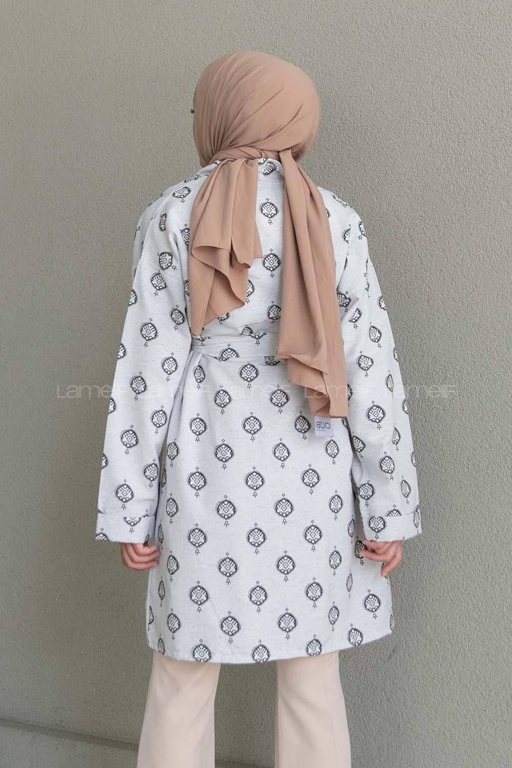 Black Long Arm Without Accessories Linen Printed Kimono