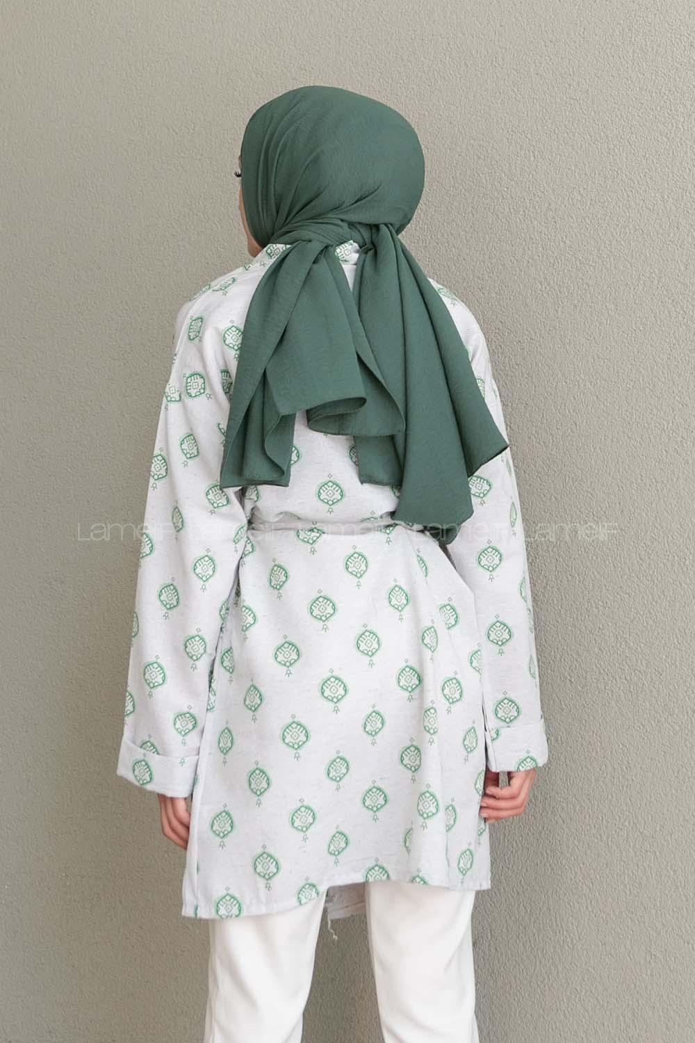 Green Long Arm Without Accessories Linen Printed Kimono