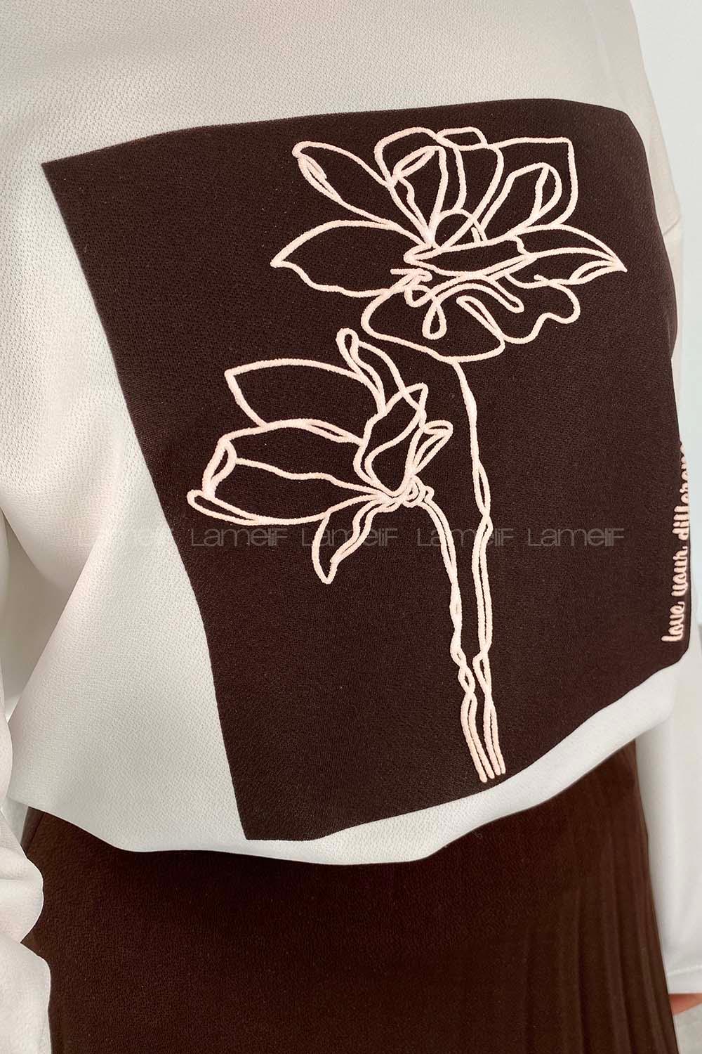 Bitter Brown Crew Neck Long Arm Without Accessories Viscose Fabric Pleated Suit