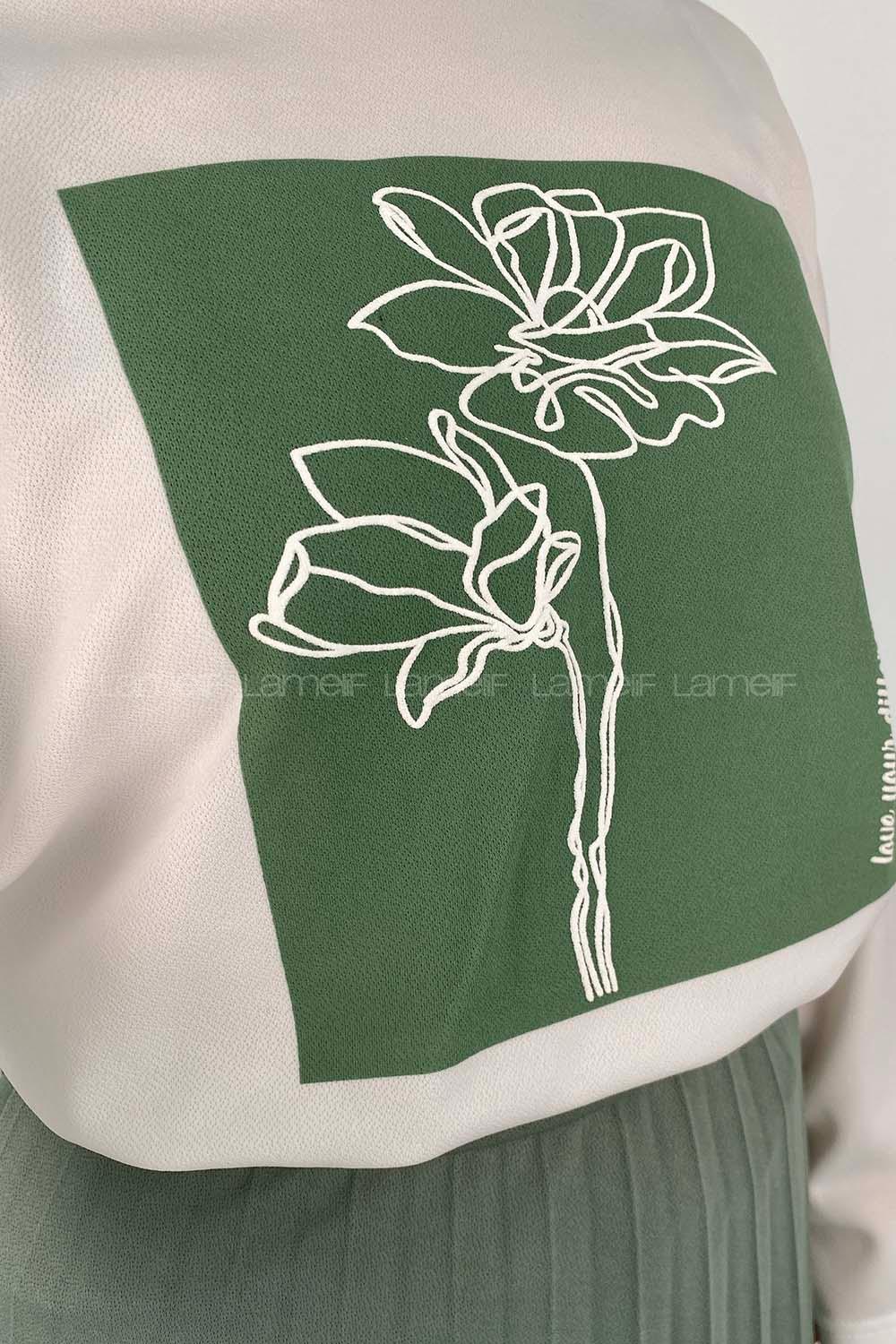 Plum Green Crew Neck Long Arm Without Accessories Viscose Fabric Pleated Suit