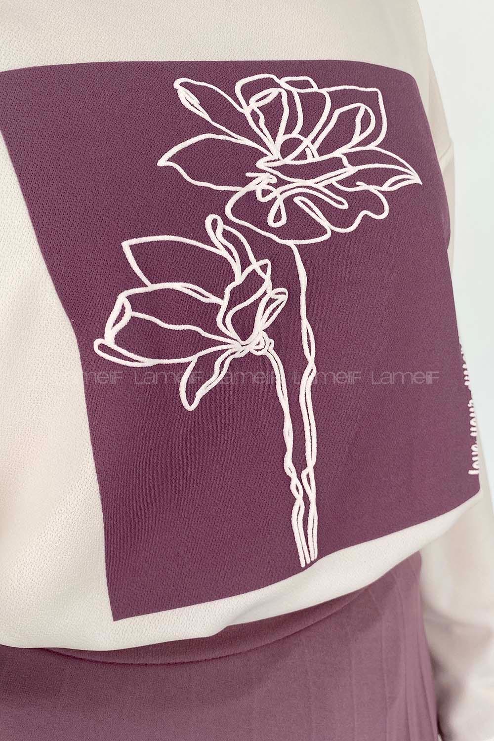 Lilac Crew Neck Long Arm Without Accessories Viscose Fabric Pleated Suit