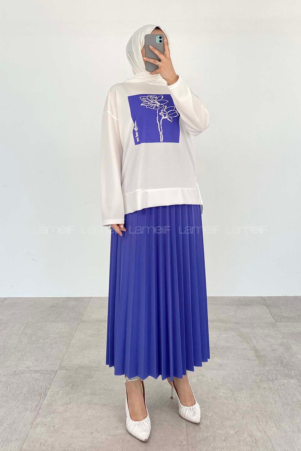 Purble Crew Neck Long Arm Without Accessories Viscose Fabric Pleated Suit