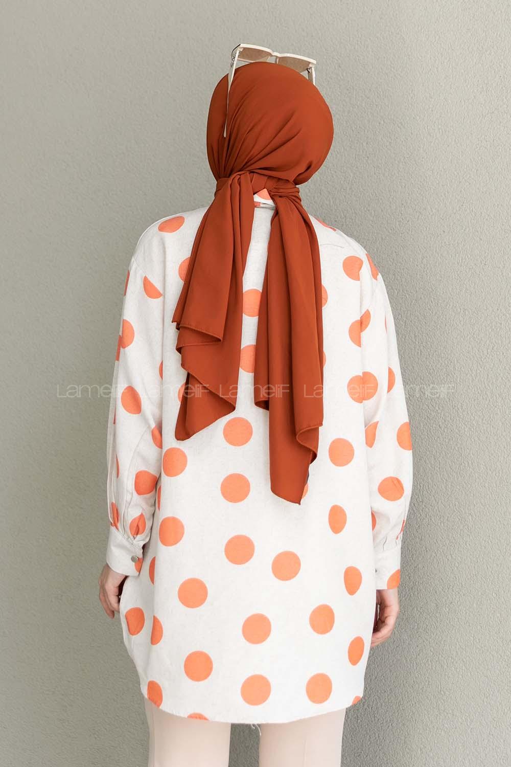 Orange Shirt Collar Long Arm Linen Printed Shirt