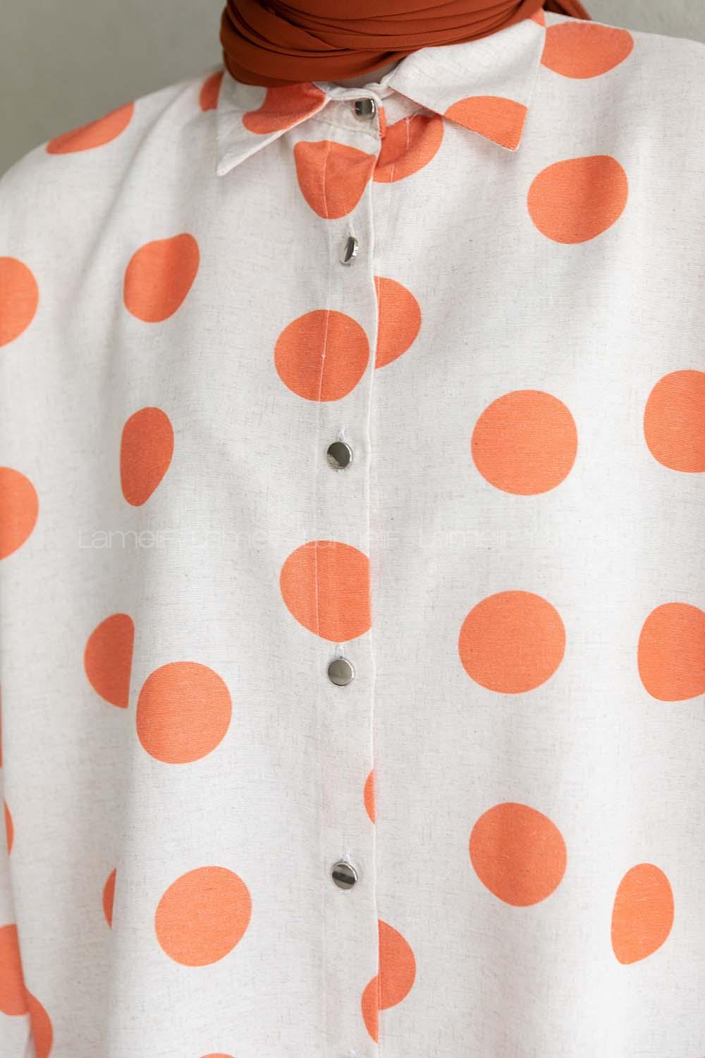 Orange Shirt Collar Long Arm Linen Printed Shirt
