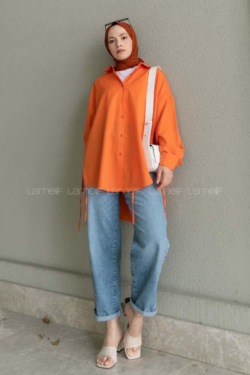 Orange Shirt Collar Long Arm Cotton Unprinted Shirt