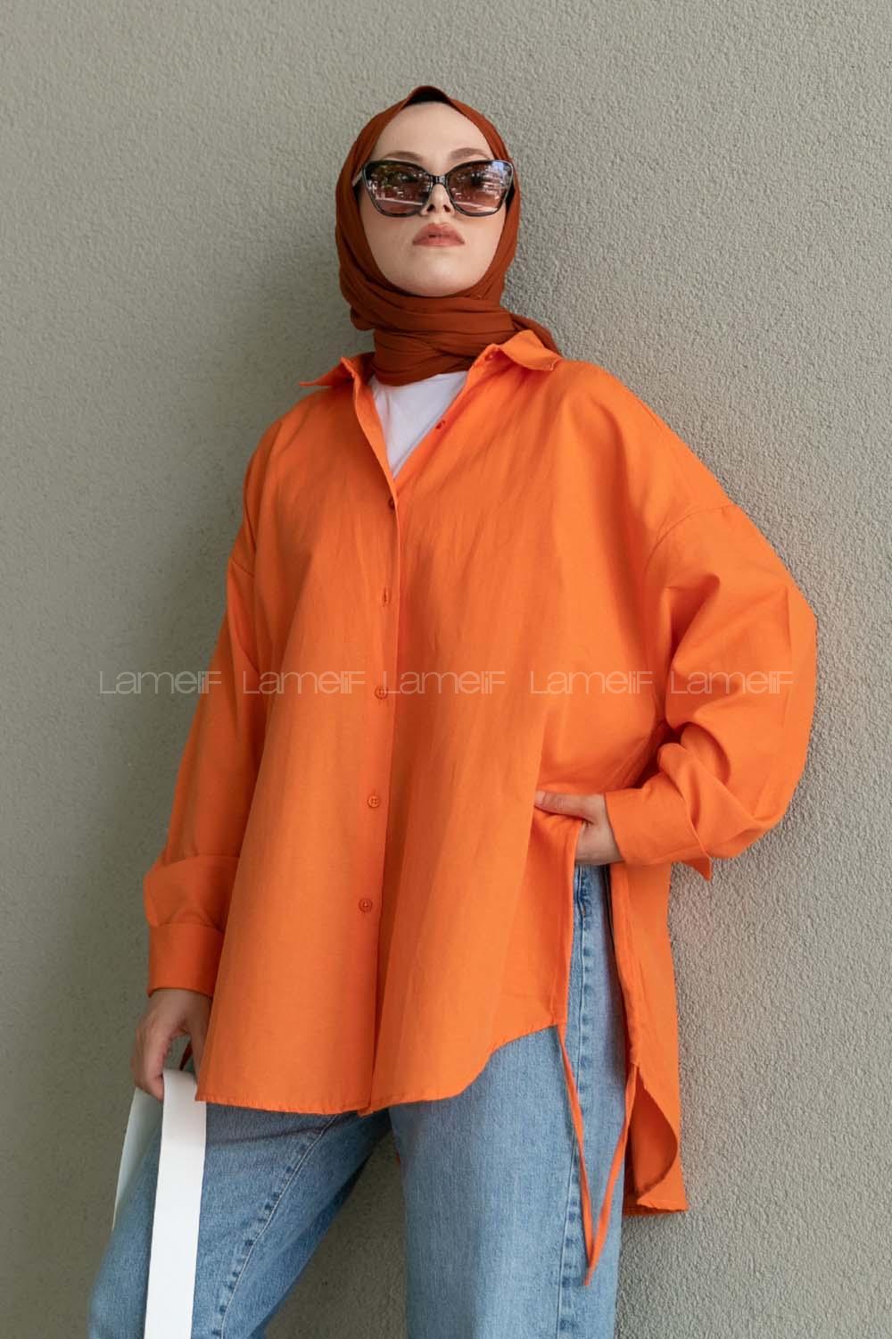 Orange Shirt Collar Long Arm Cotton Unprinted Shirt