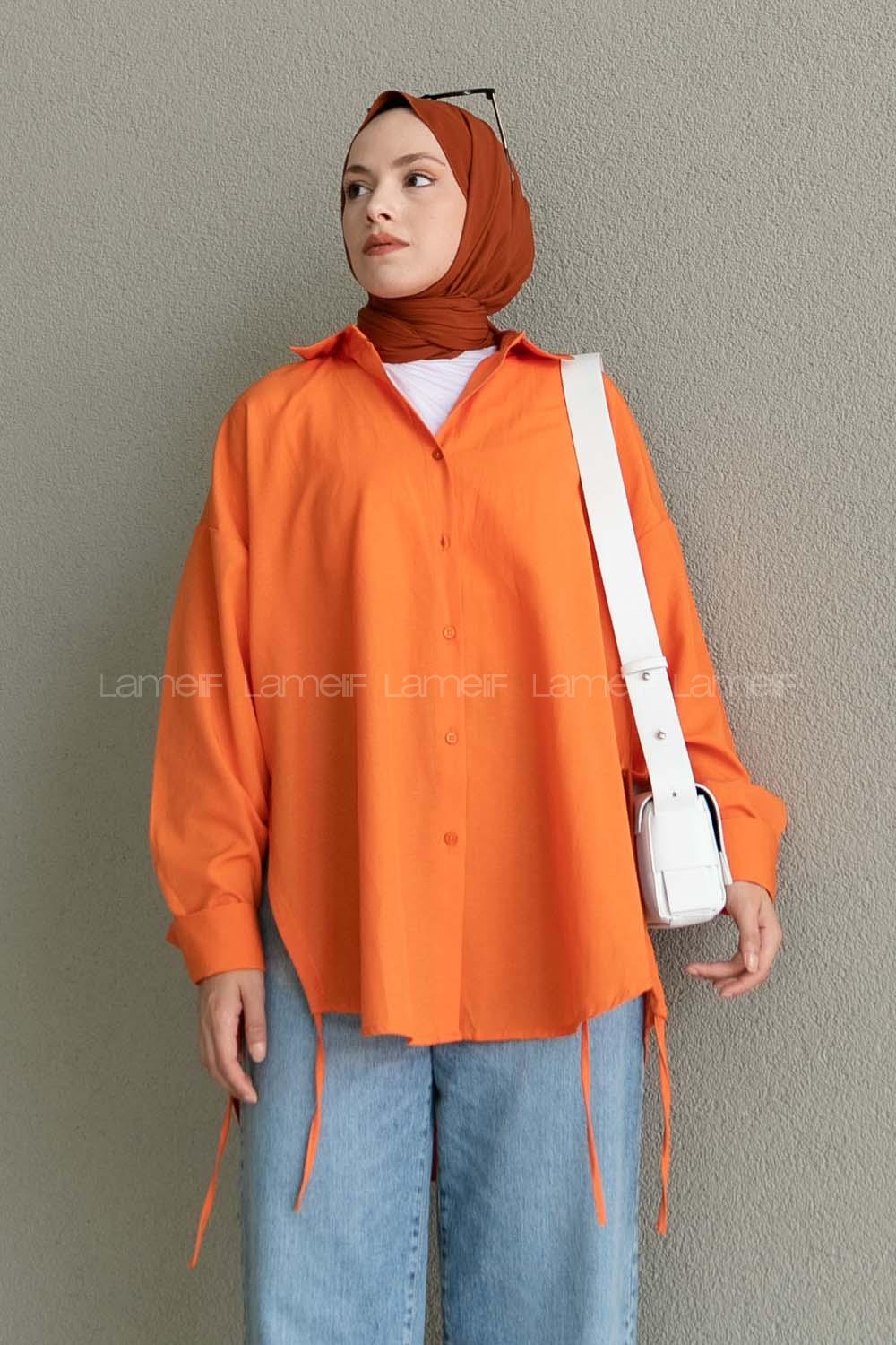 Orange Shirt Collar Long Arm Cotton Unprinted Shirt