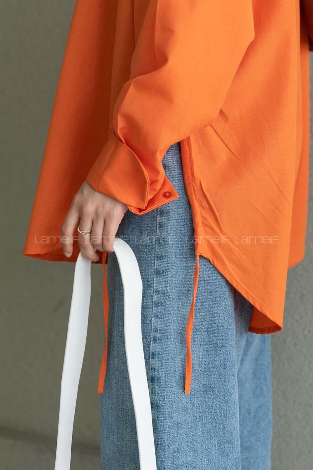 Orange Shirt Collar Long Arm Cotton Unprinted Shirt