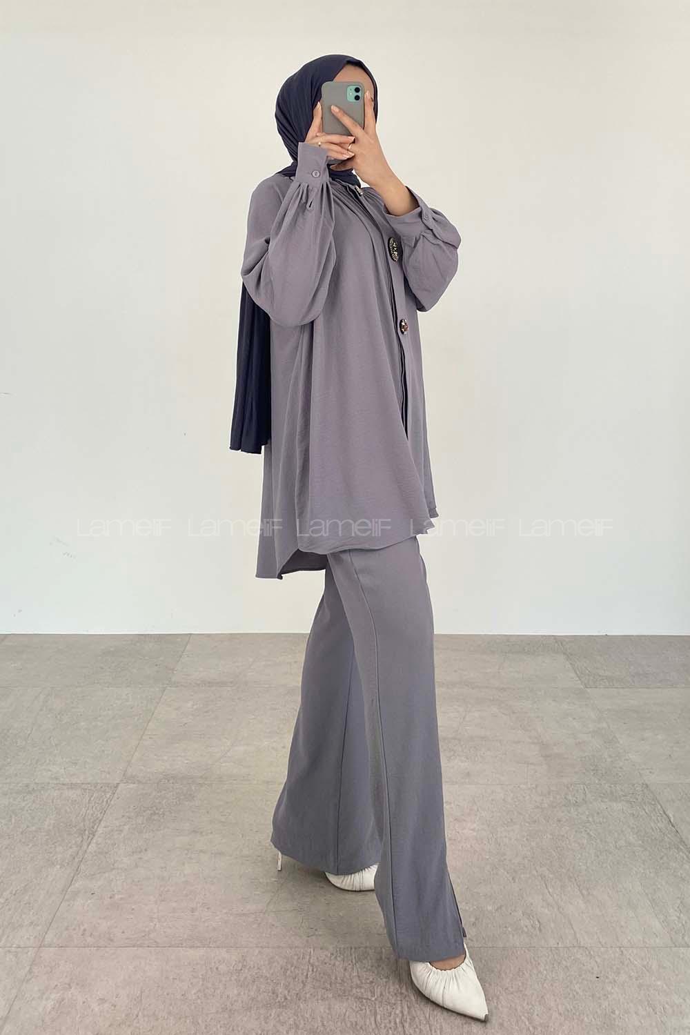 Gray Mandarin Collar Long Arm With Brooch Ayrobin Regular Trousers Comfortable Suit