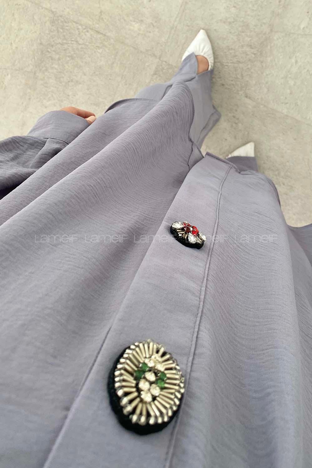 Gray Mandarin Collar Long Arm With Brooch Ayrobin Regular Trousers Comfortable Suit