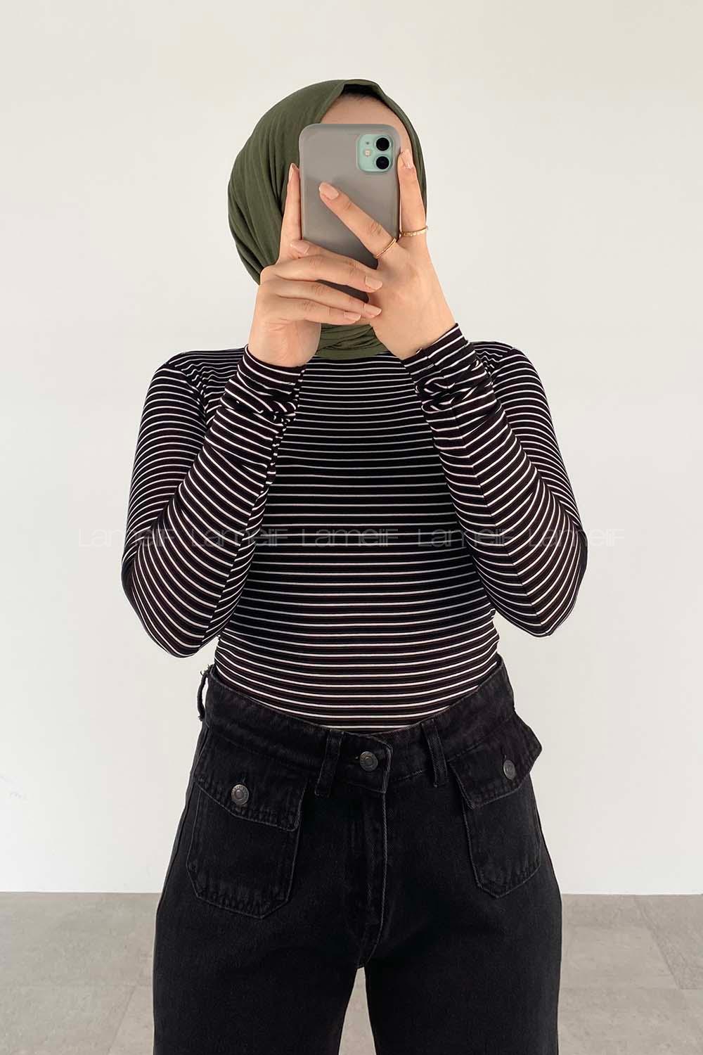 Black Crew Neck Long Arm Viscose Fabric Body