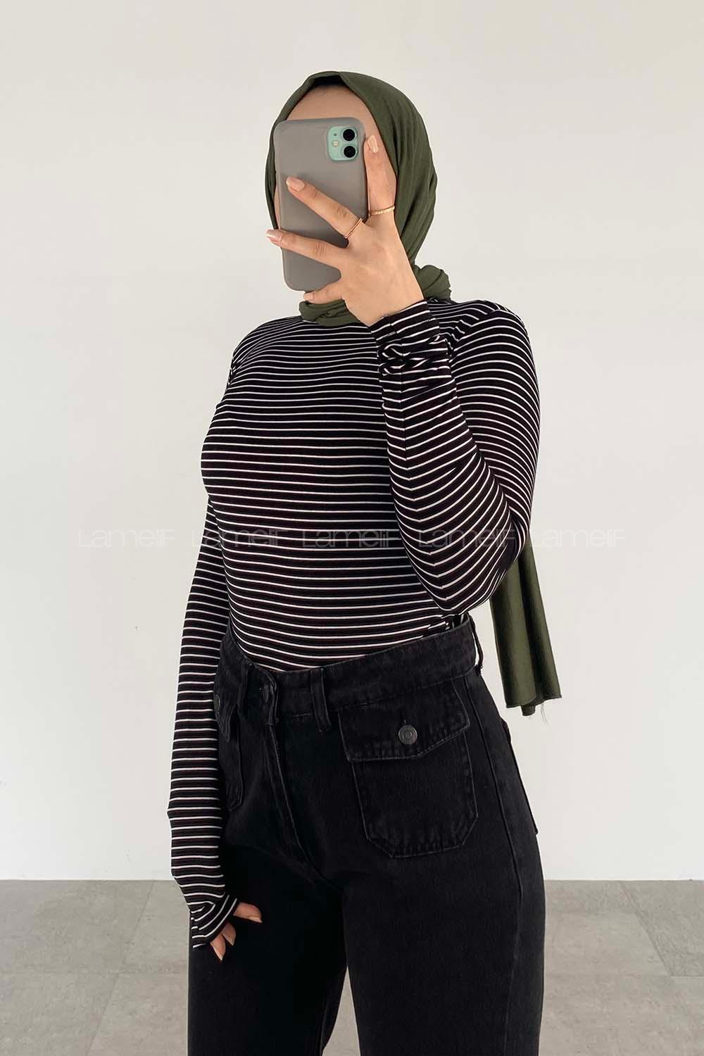 Black Crew Neck Long Arm Viscose Fabric Body