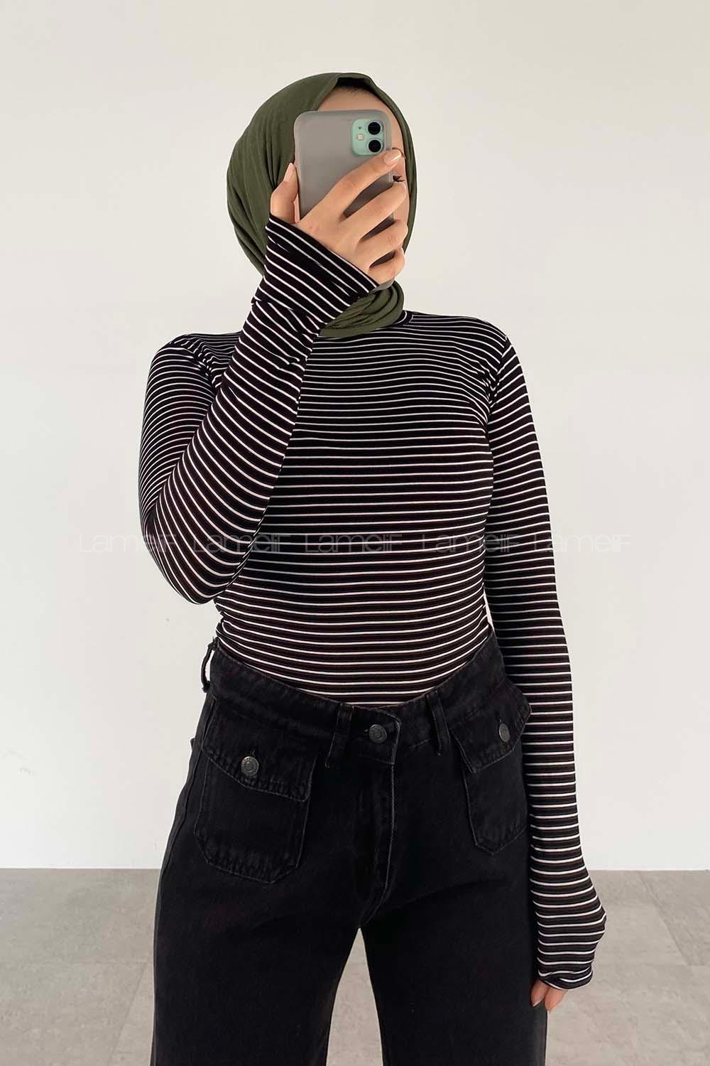 Black Crew Neck Long Arm Viscose Fabric Body