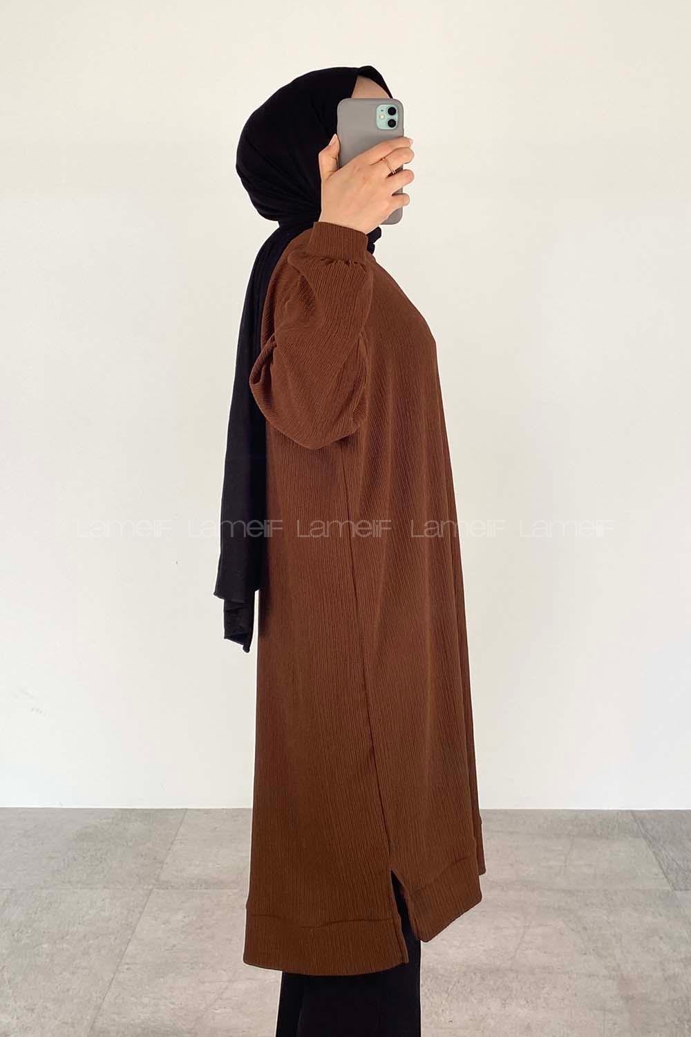 Bitter Brown Crew Neck Viscose Fabric Unprinted Tunic