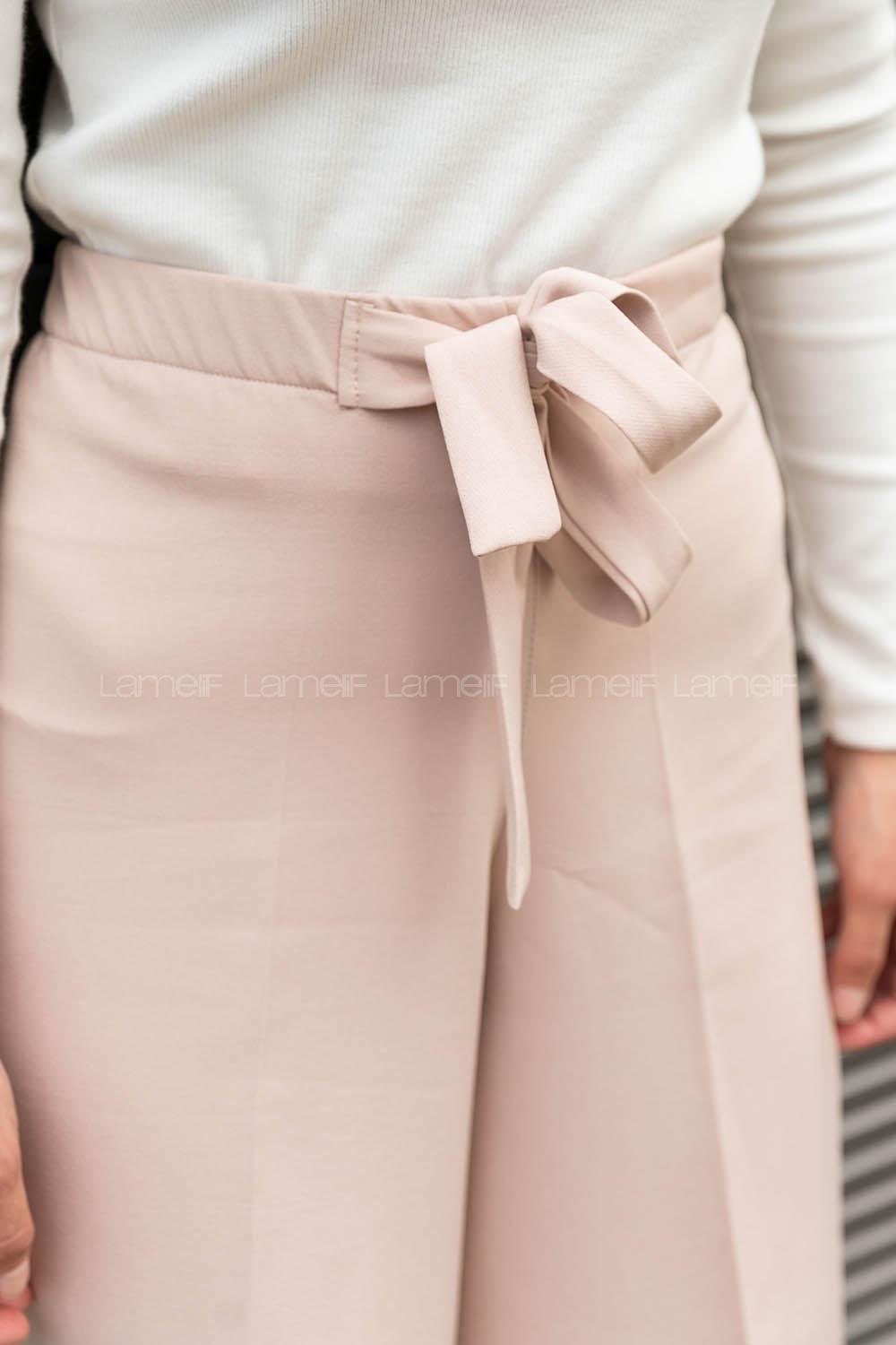 Beige Crepe Fabric High Waist Material Pants