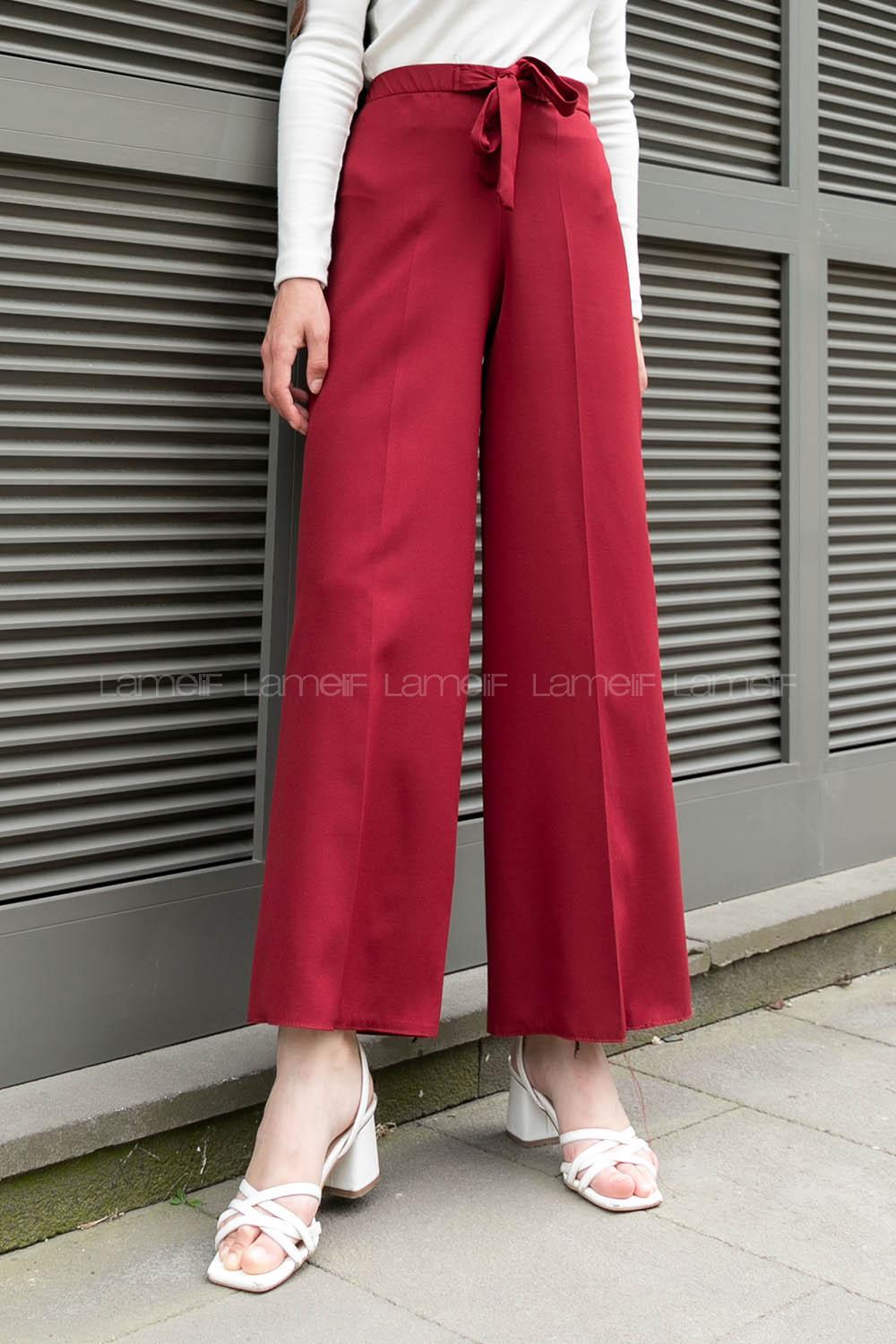 Claret Red Crepe Fabric High Waist Material Pants
