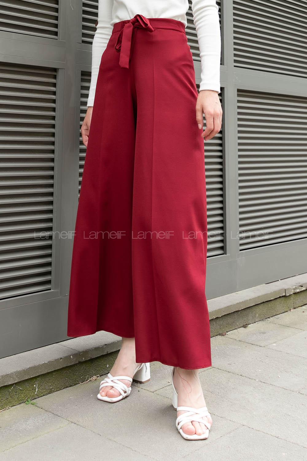 Claret Red Crepe Fabric High Waist Material Pants