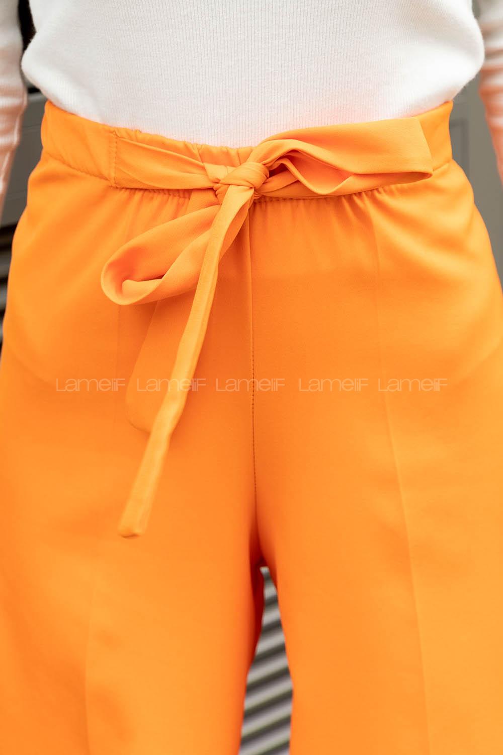 Orange Crepe Fabric High Waist Material Pants