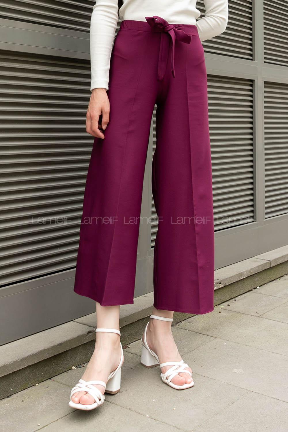 Eggplant Purple Crepe Fabric High Waist Material Pants