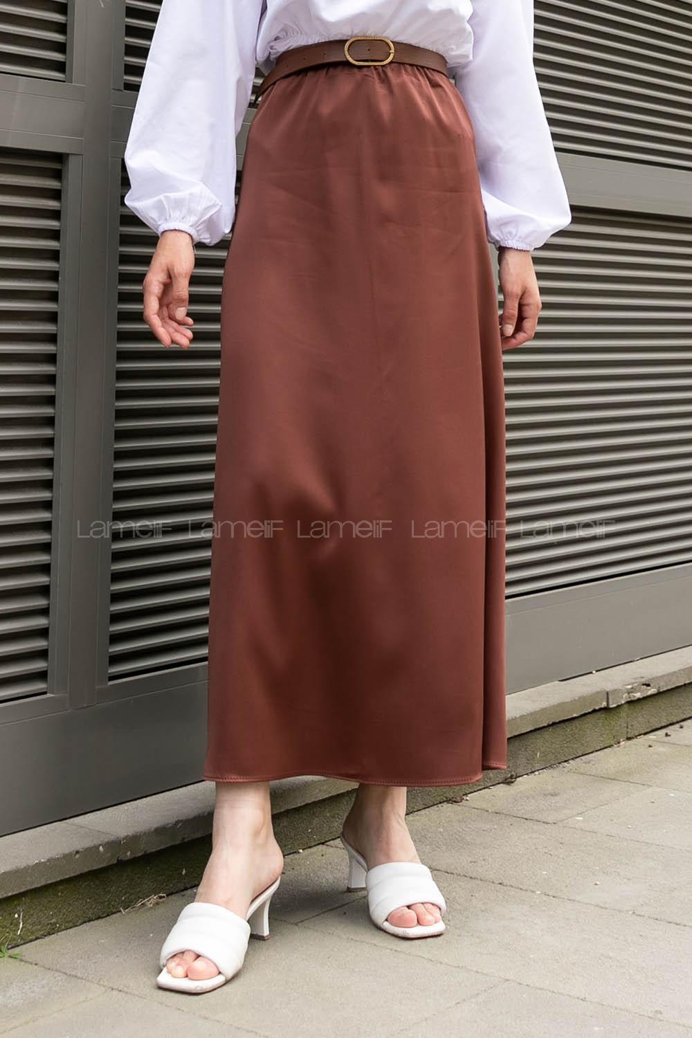 Brown Viscose Fabric Unprinted Skirt