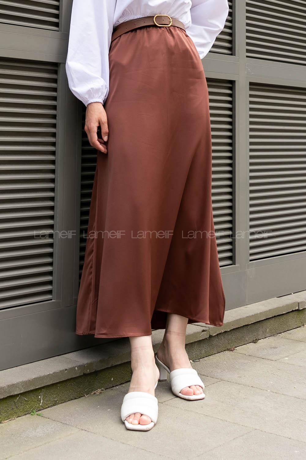 Brown Viscose Fabric Unprinted Skirt