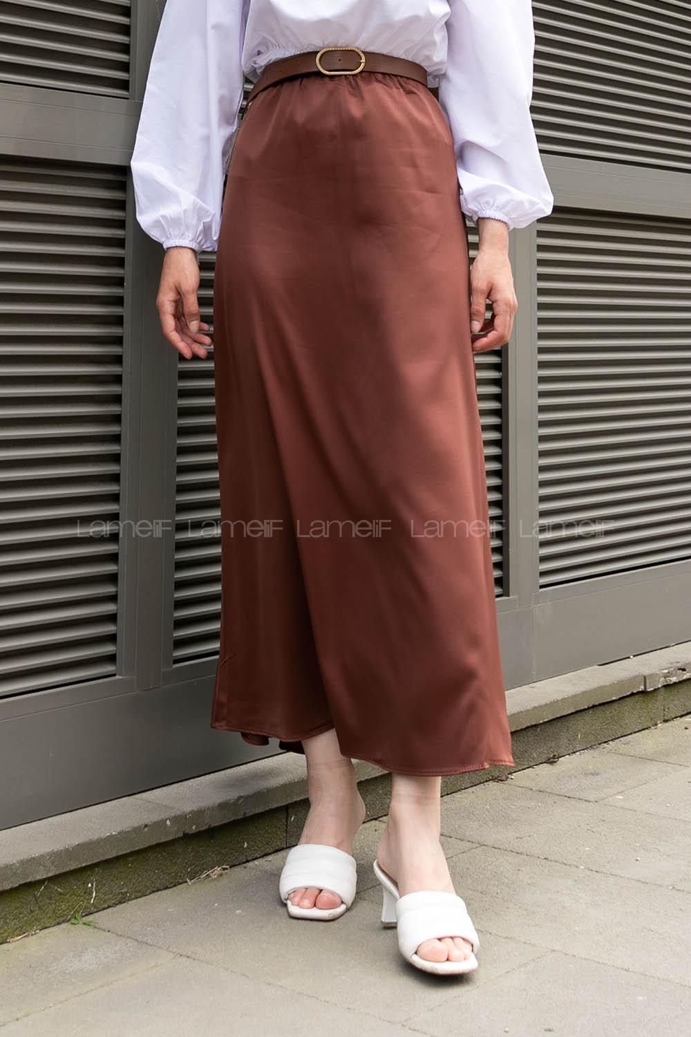 Brown Viscose Fabric Unprinted Skirt