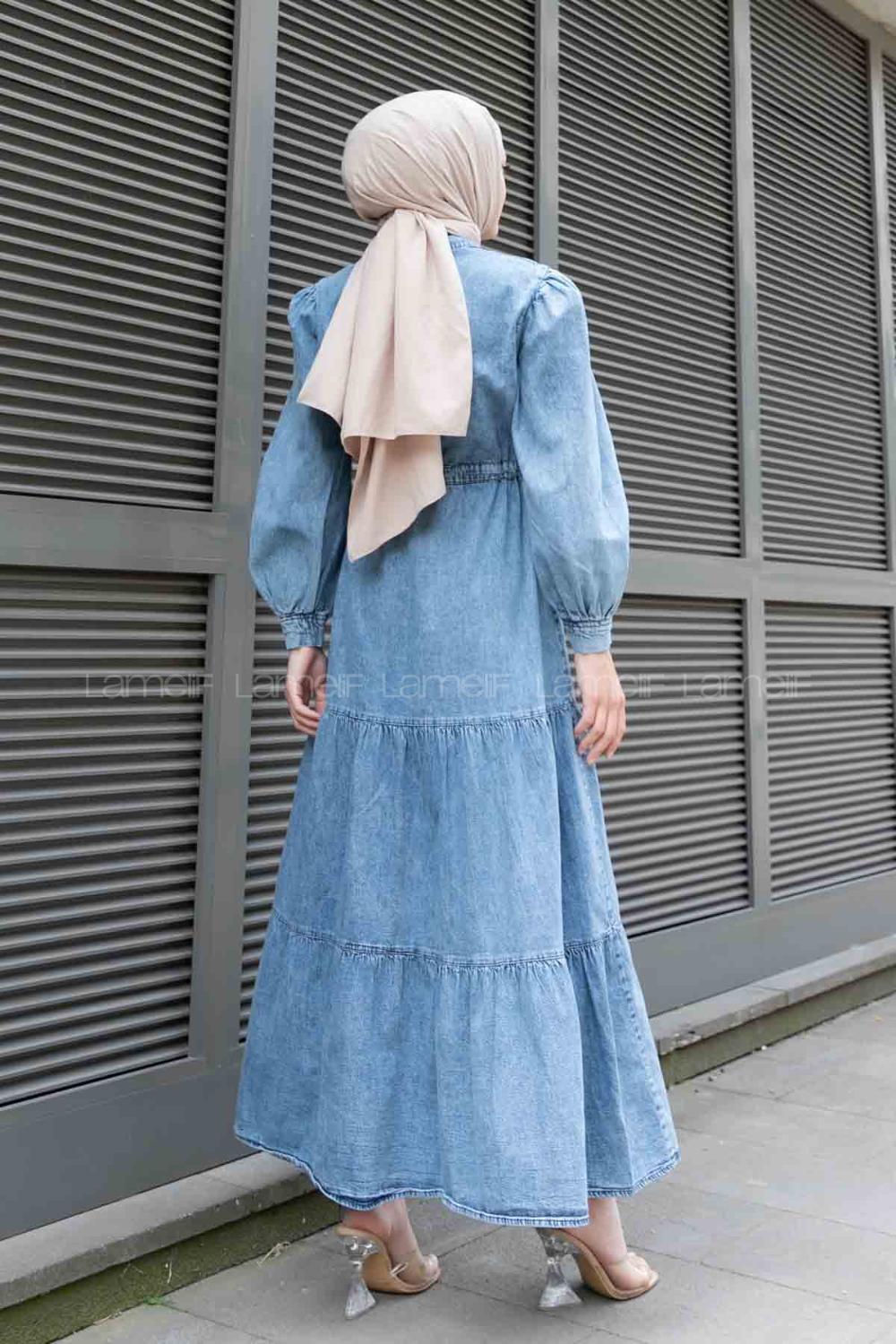 Denim Blue Shirt Collar Denim Unprinted Dresess