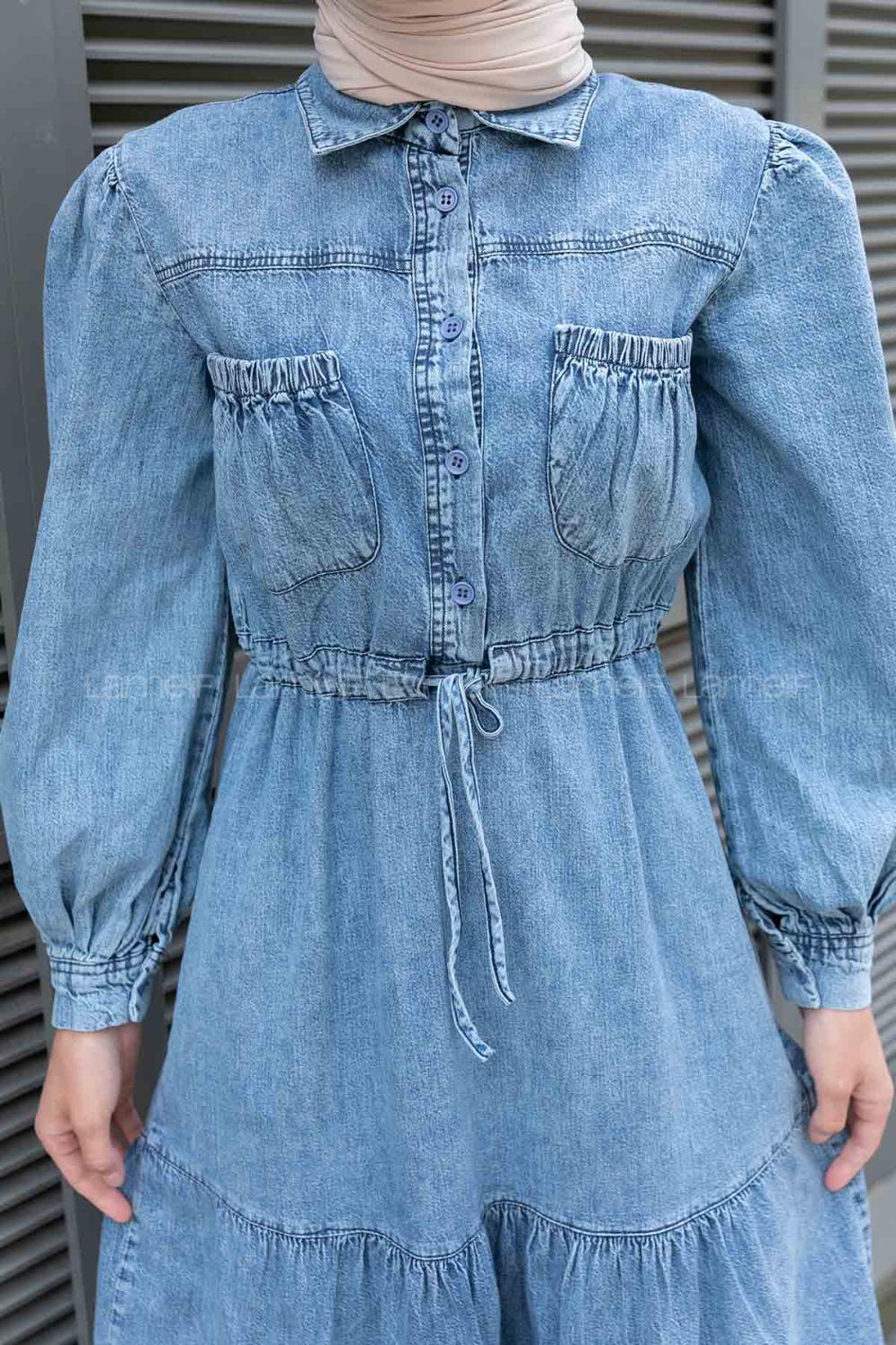 Denim Blue Shirt Collar Denim Unprinted Dresess