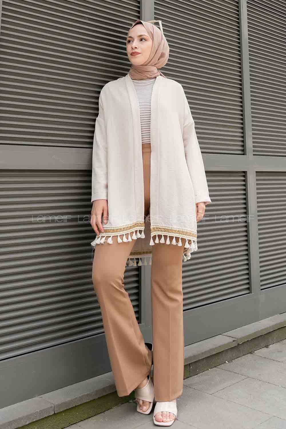 Beige Bat Sleeve Arm Without Accessories Ayrobin Straight Kimono