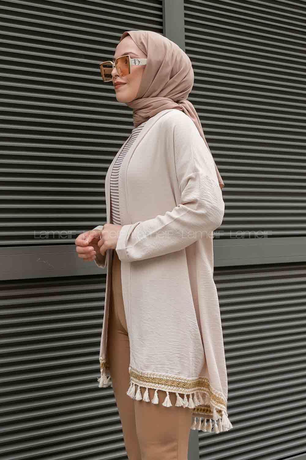 Beige Bat Sleeve Arm Without Accessories Ayrobin Straight Kimono