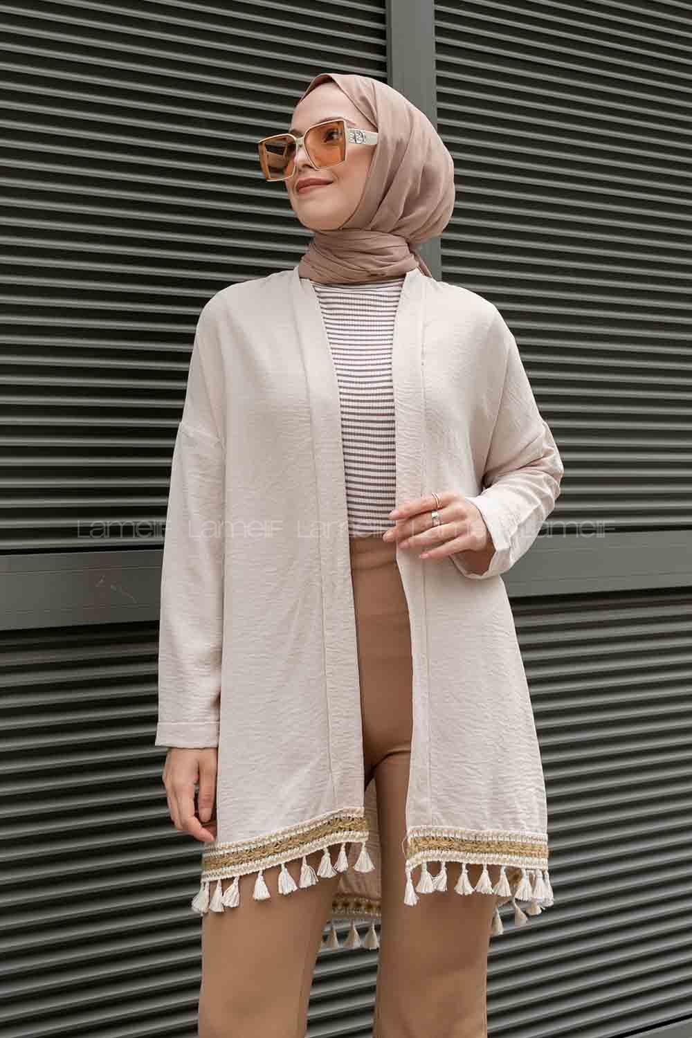 Beige Bat Sleeve Arm Without Accessories Ayrobin Straight Kimono
