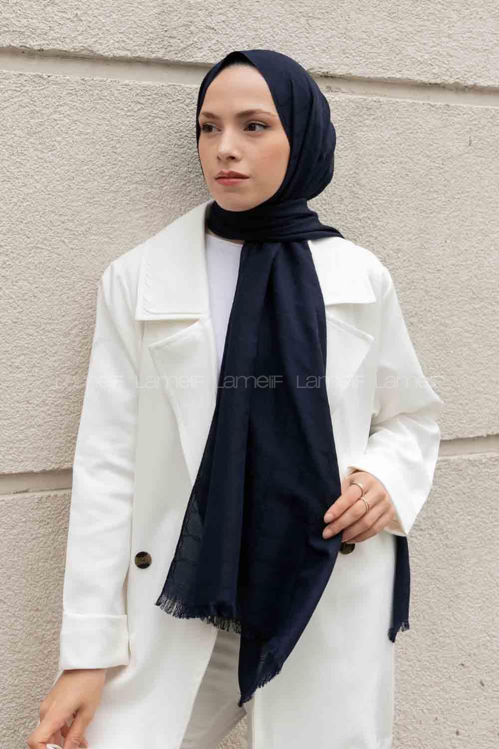 Navy Blue Cotton Fabric Viscose Fabric Straight Shawl