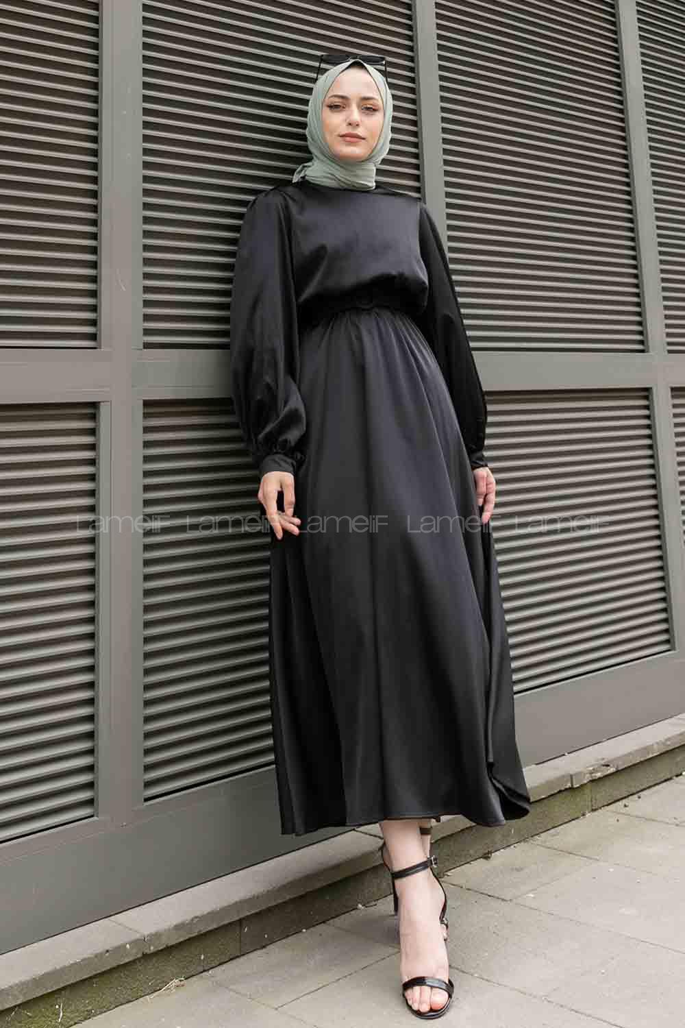 Black Mandarin Collar Unprinted Dresess