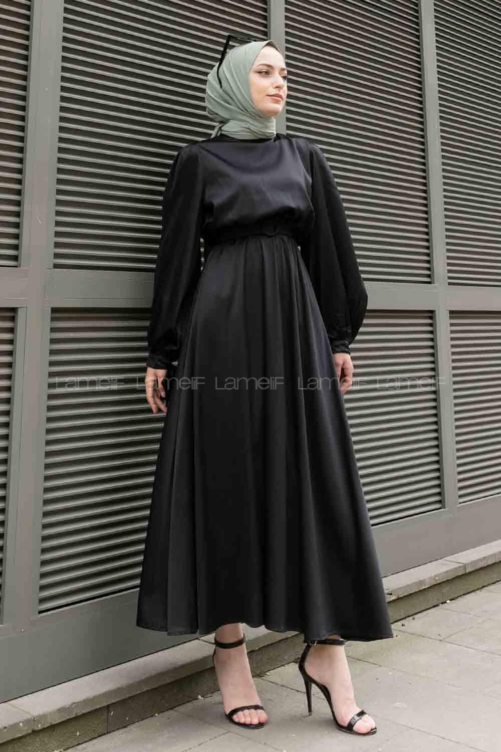 Black Mandarin Collar Unprinted Dresess