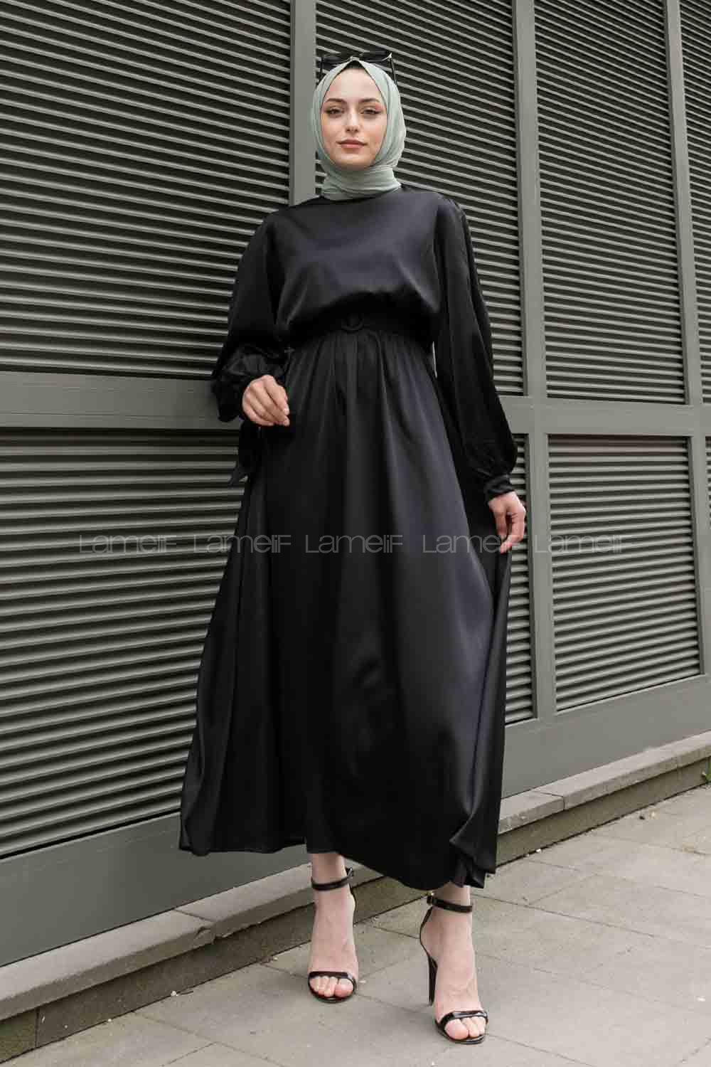 Black Mandarin Collar Unprinted Dresess
