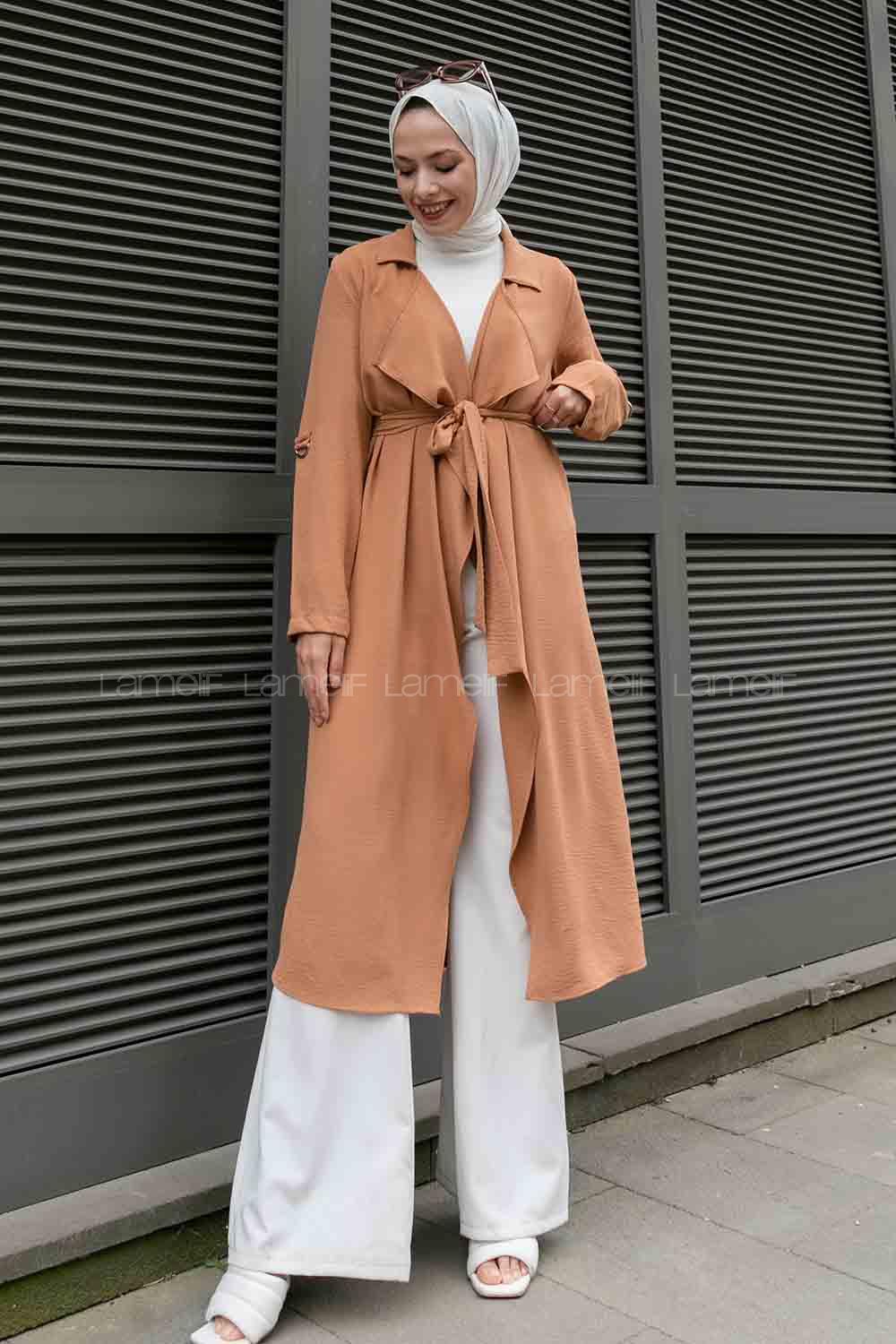 Cinnamon Long Arm Belted Ayrobin Trench Coat