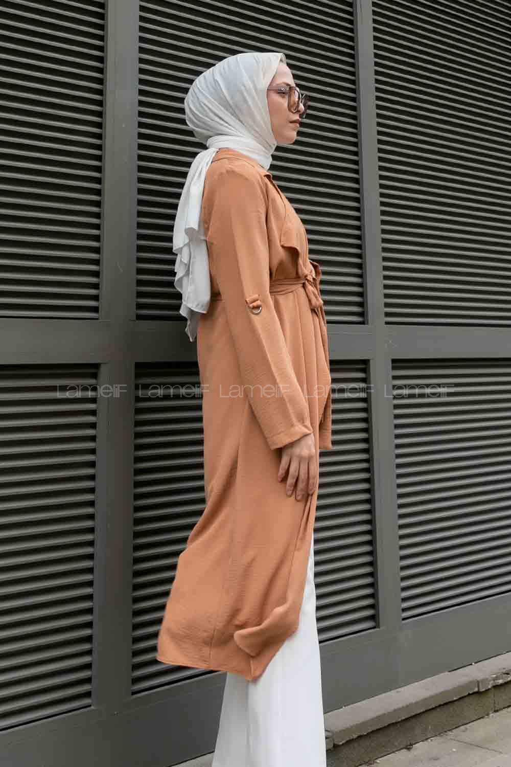 Cinnamon Long Arm Belted Ayrobin Trench Coat