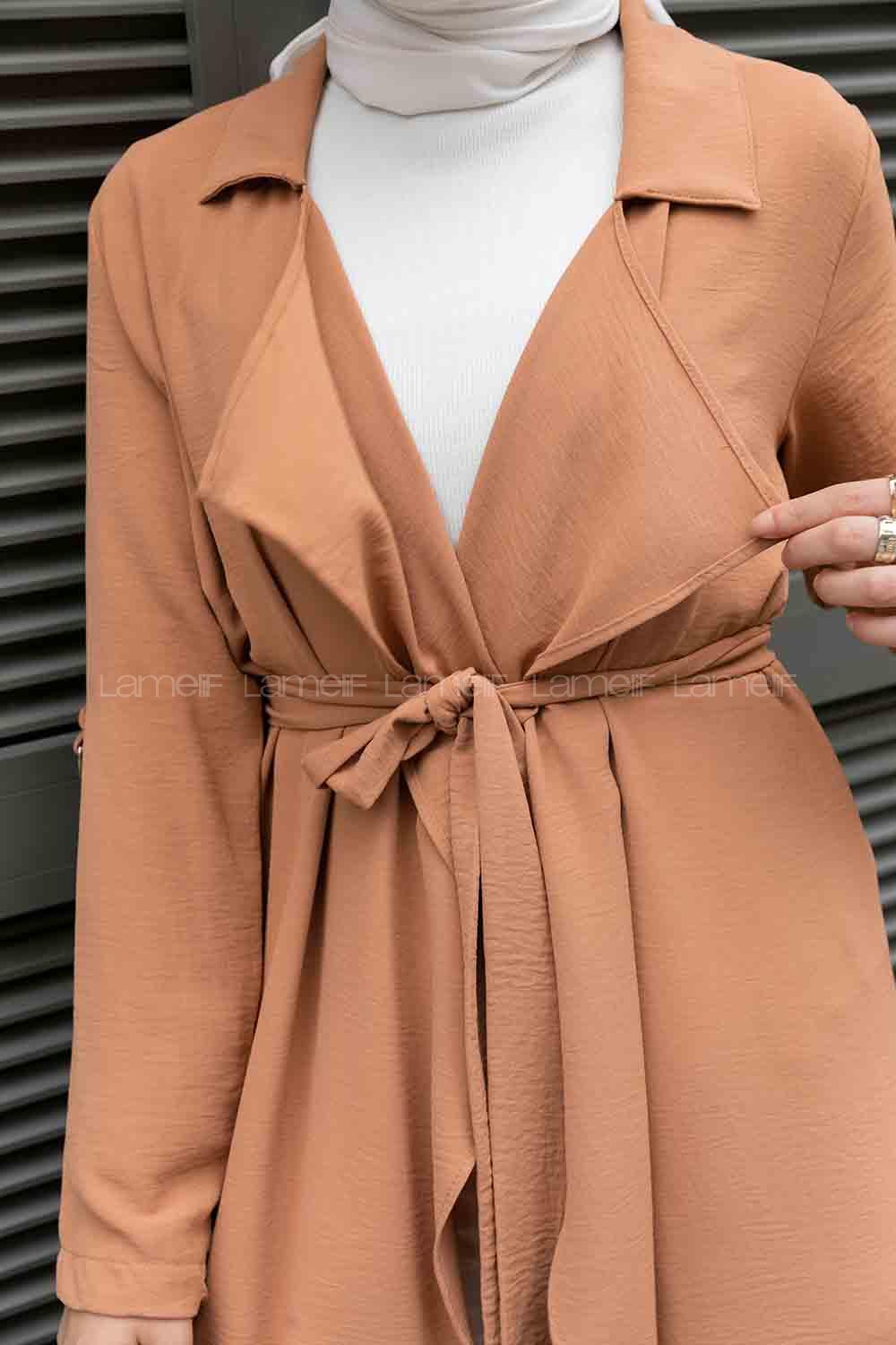 Cinnamon Long Arm Belted Ayrobin Trench Coat