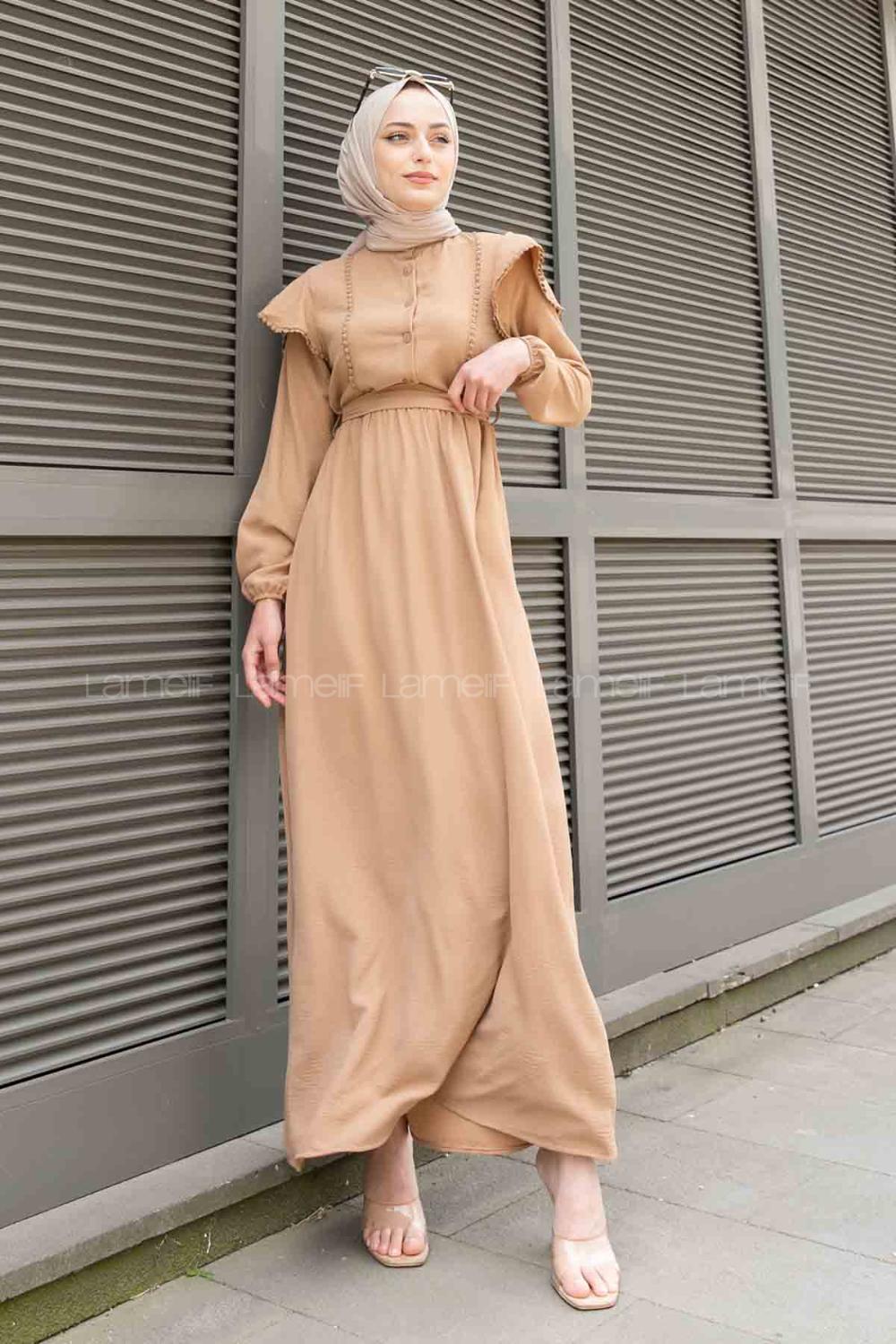 Brown With Milk Shirt Collar Cotton Unprinted Dresess