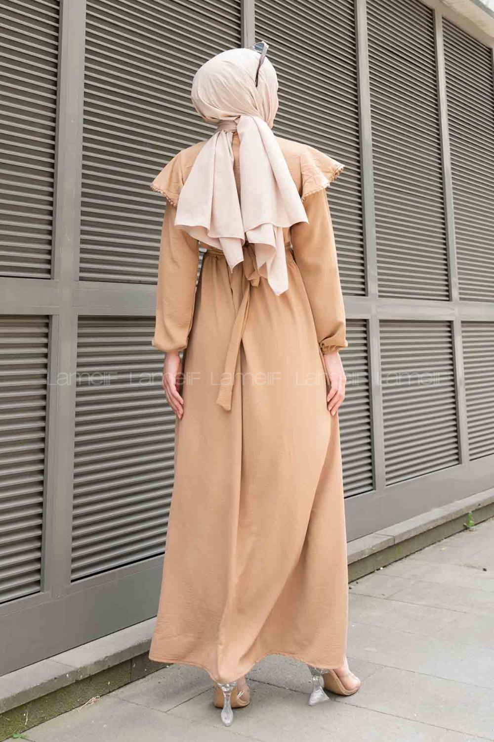 Brown With Milk Shirt Collar Cotton Unprinted Dresess