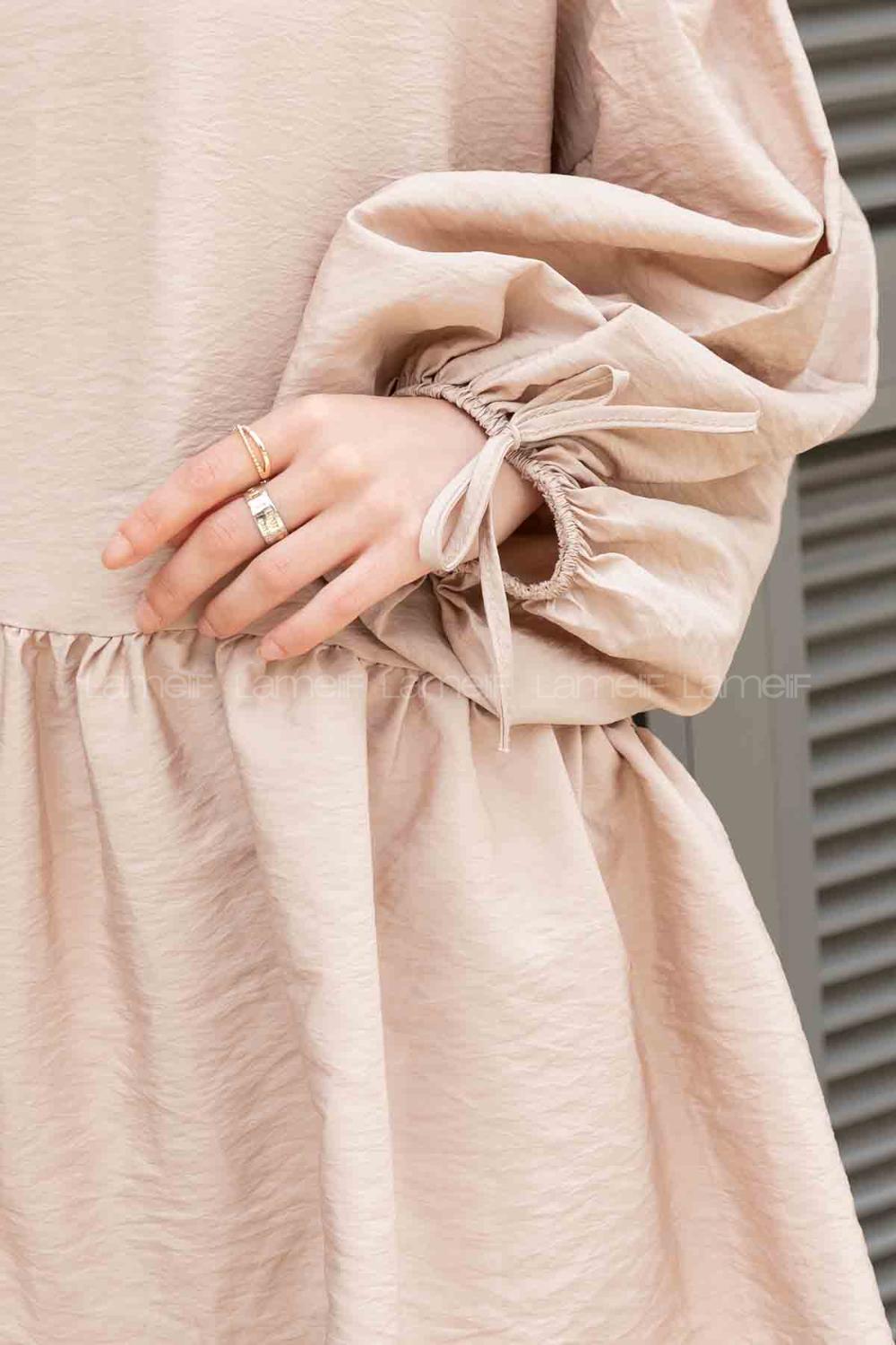 Beige Crew Neck Balloon Sleeve Arm Without Accessories Viscose Fabric Regular Trousers Comfortable Suit