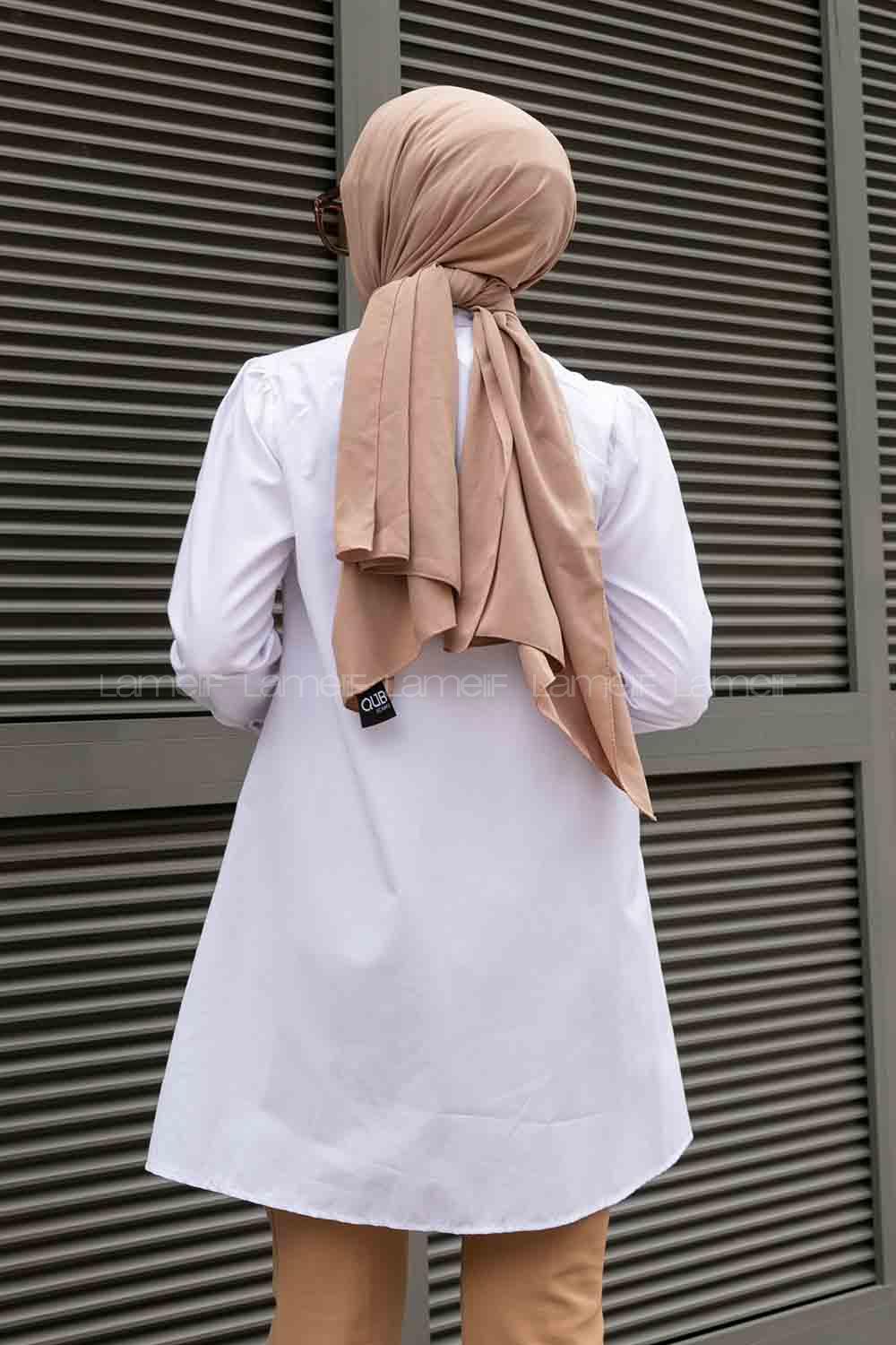 White Mandarin Collar Long Arm Cotton Unprinted Shirt