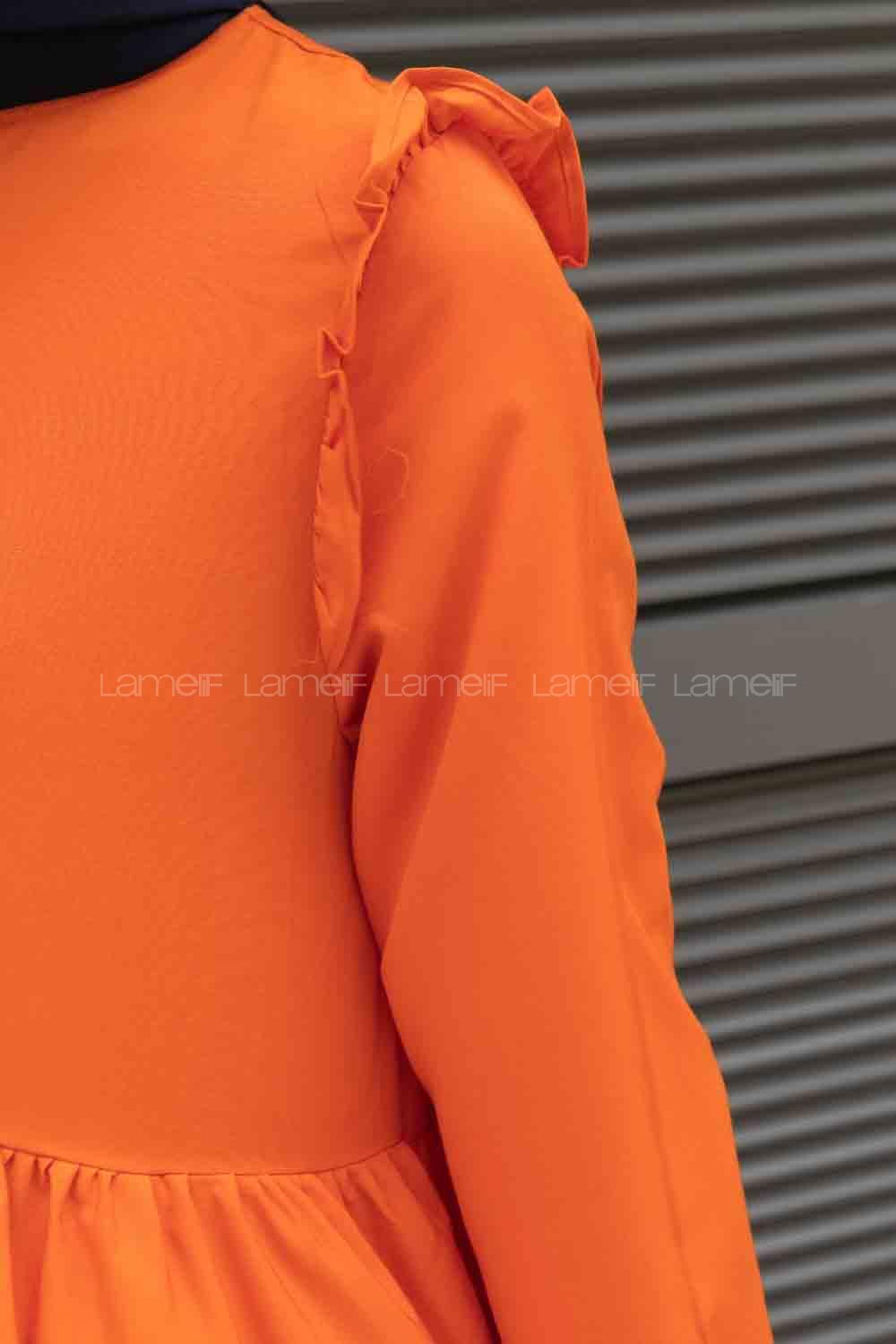 Orange Crew Neck Cotton Unprinted Dresess