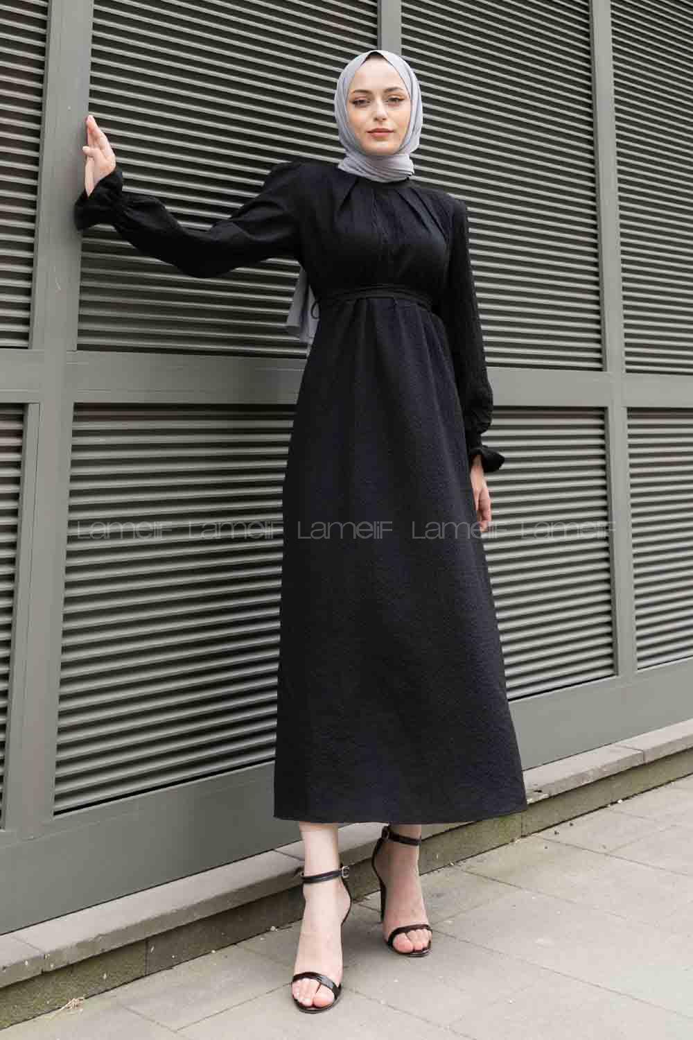 Black Mandarin Collar Viscose Fabric Unprinted Dresess