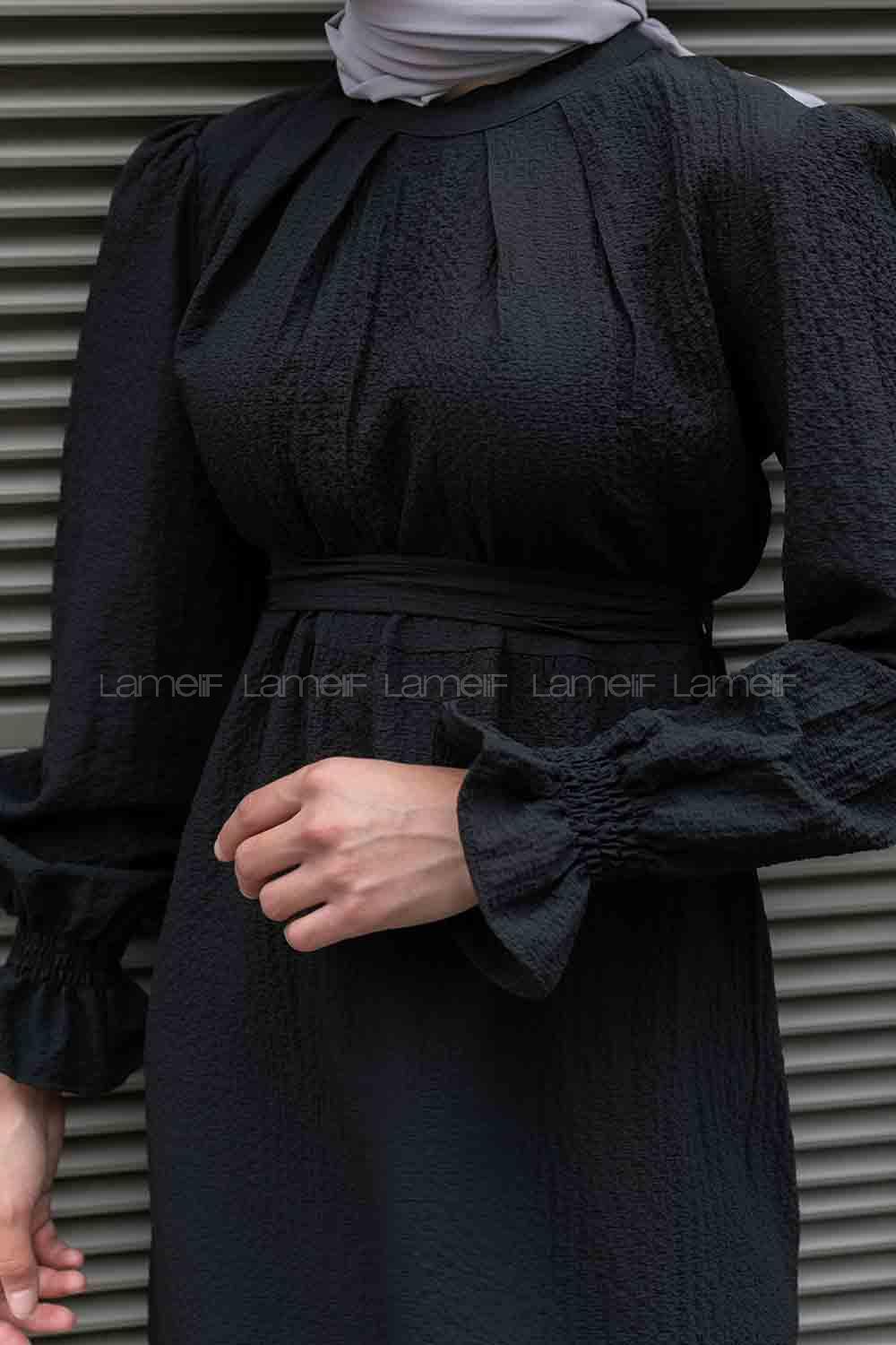 Black Mandarin Collar Viscose Fabric Unprinted Dresess
