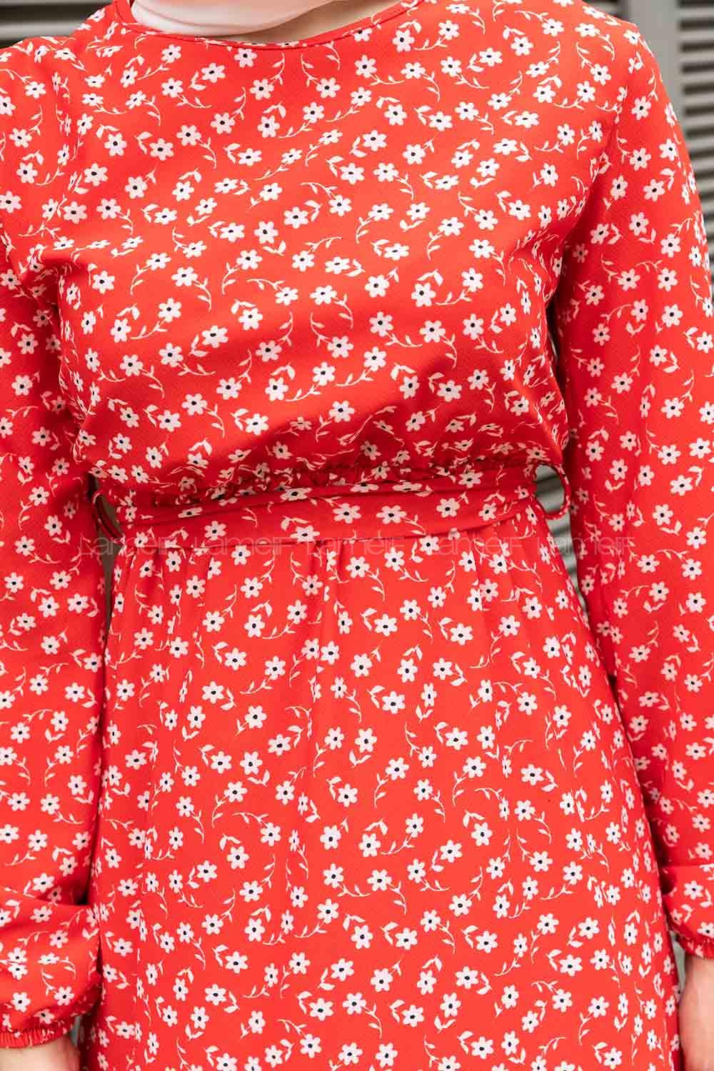 Red Crew Neck Crepe Fabric Printed Dresess