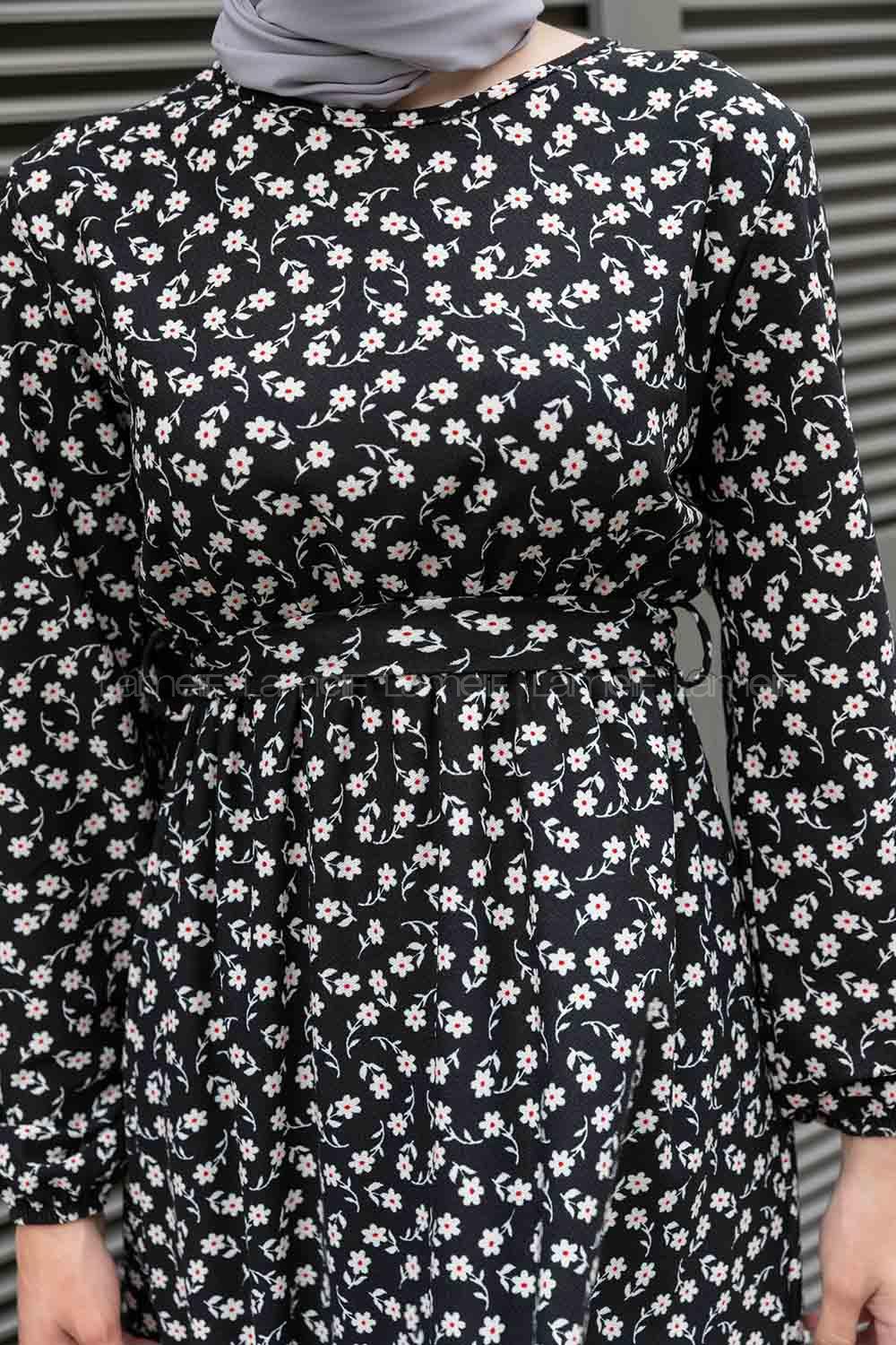 Black Crew Neck Crepe Fabric Printed Dresess