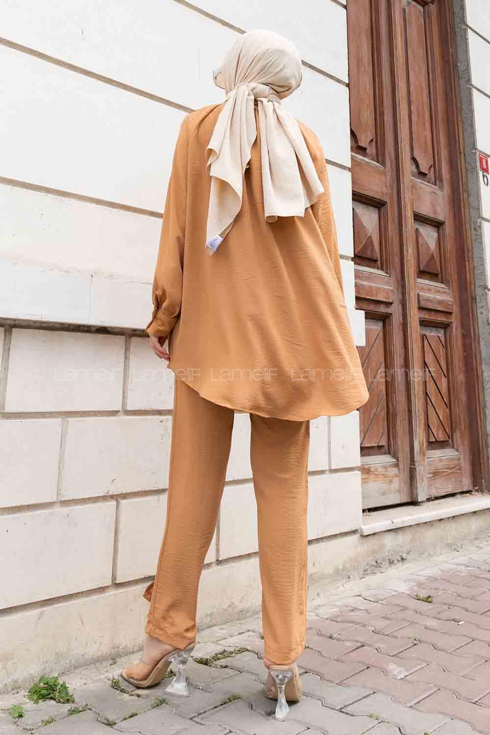 Camel Mandarin Collar Long Arm With Brooch Ayrobin Regular Trousers Comfortable Suit